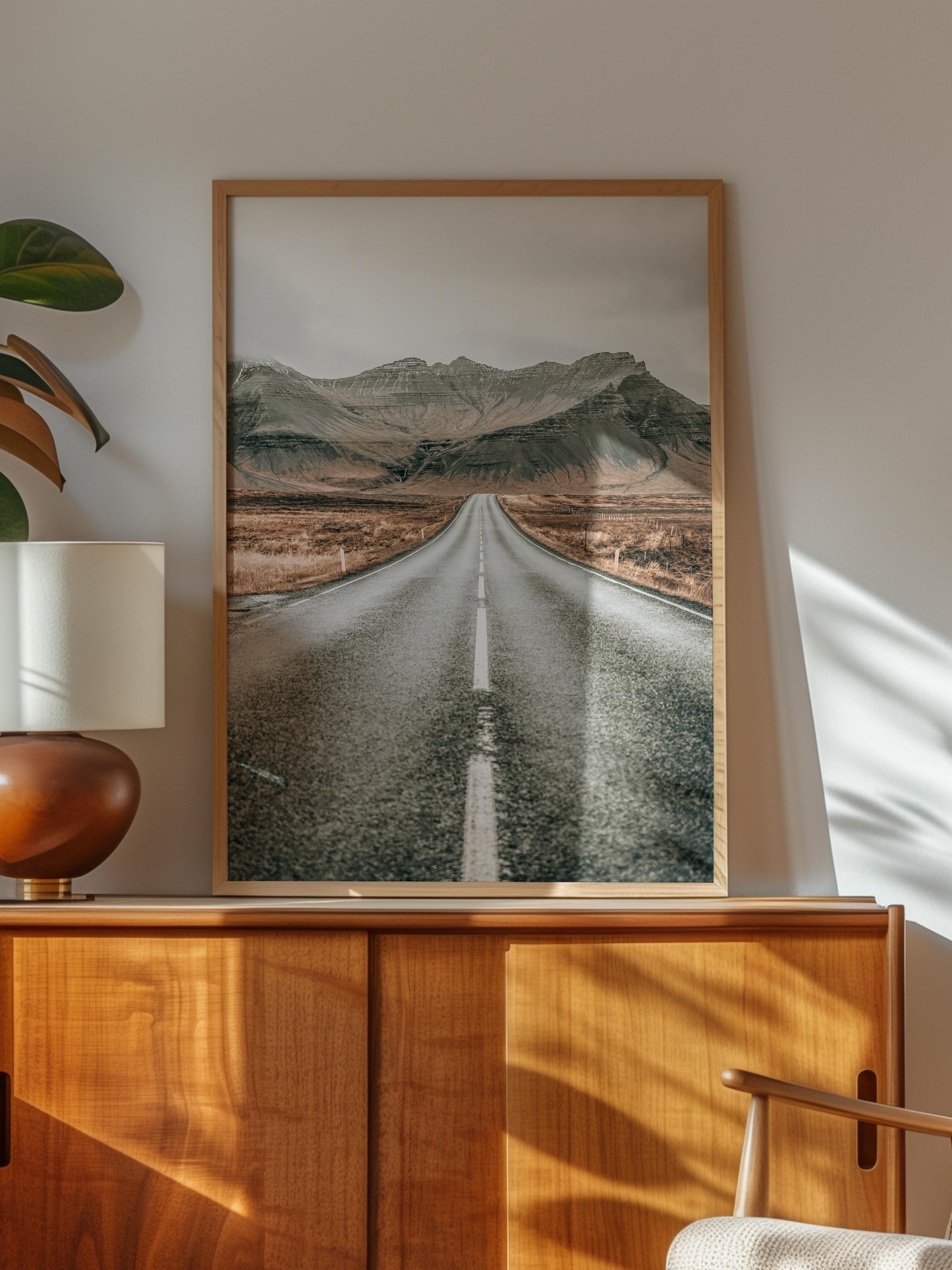 Rustic Çerçevesiz Poster, İskandinav Kahverengi Poster, NO:141 Yolda Manzara Fotoğraf, Dikey