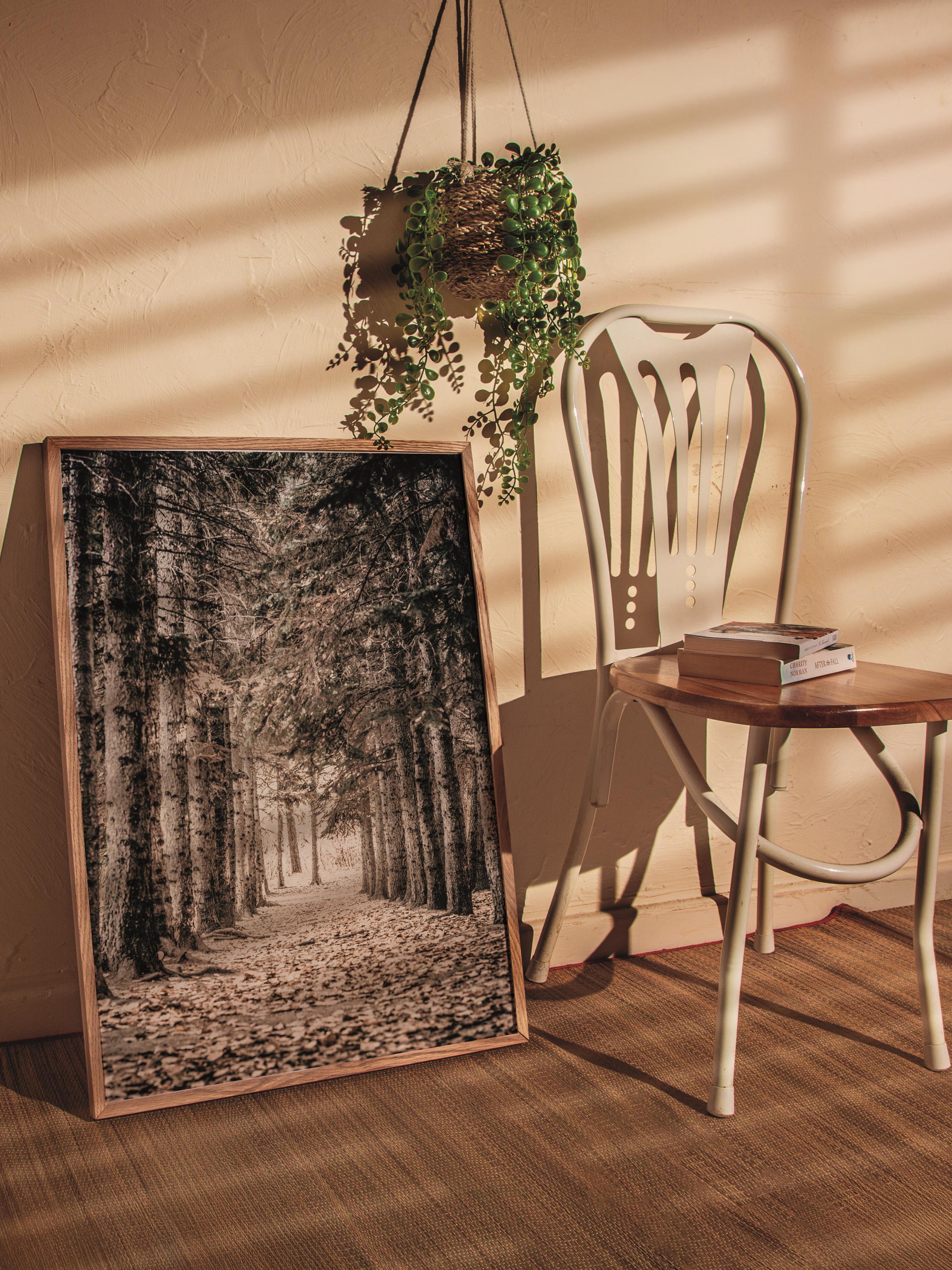 Rustic Çerçevesiz Poster, İskandinav Kahverengi Poster, NO:142 Orman Yolu Fotoğraf, Dikey