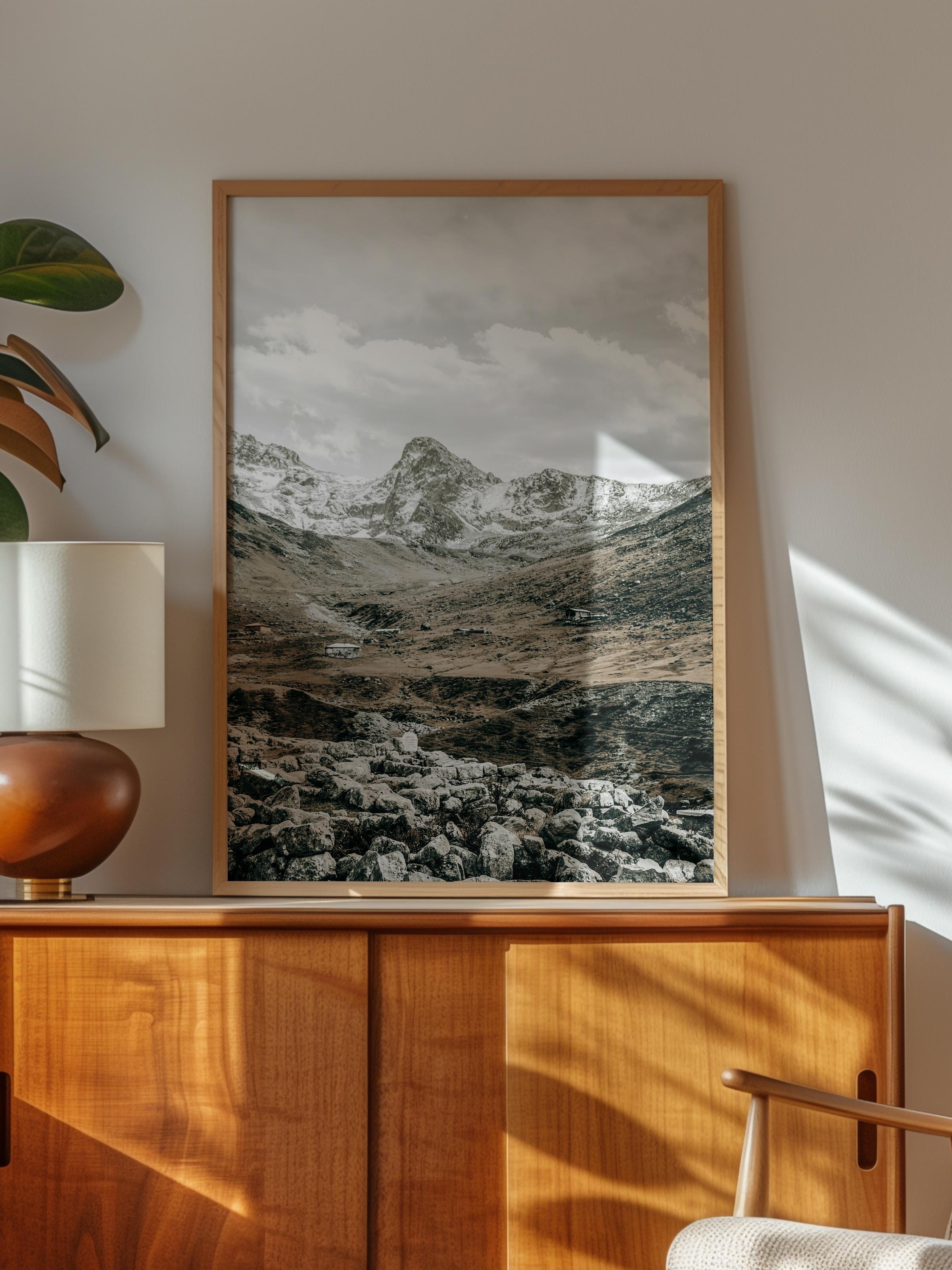 Rustic Çerçevesiz Poster, İskandinav Kahverengi Poster, NO:144 Dağ Manzarası Fotoğraf, Dikey