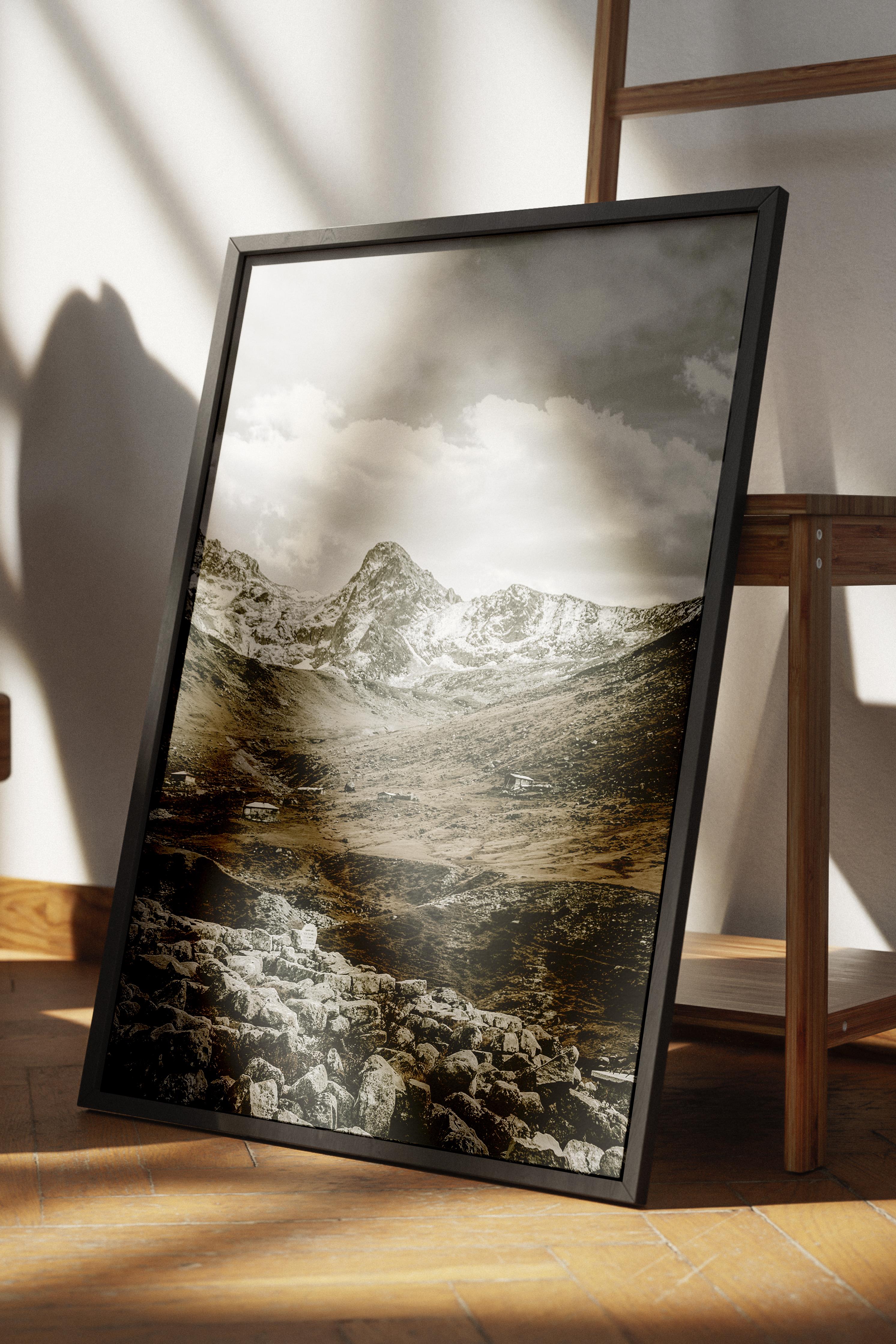 Rustic Çerçevesiz Poster, İskandinav Kahverengi Poster, NO:144 Dağ Manzarası Fotoğraf, Dikey