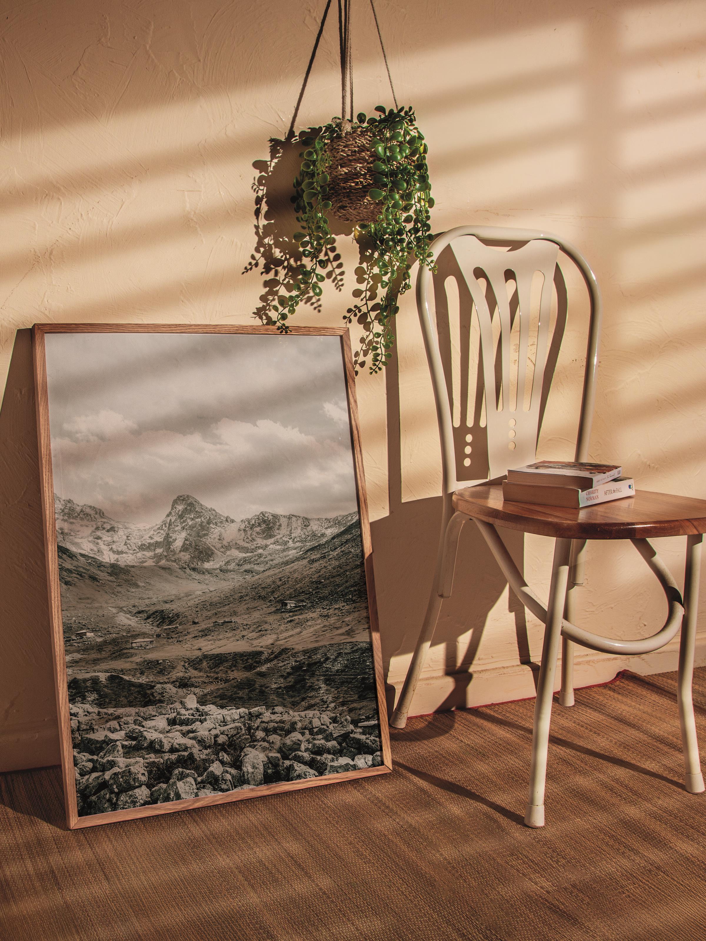 Rustic Çerçevesiz Poster, İskandinav Kahverengi Poster, NO:144 Dağ Manzarası Fotoğraf, Dikey