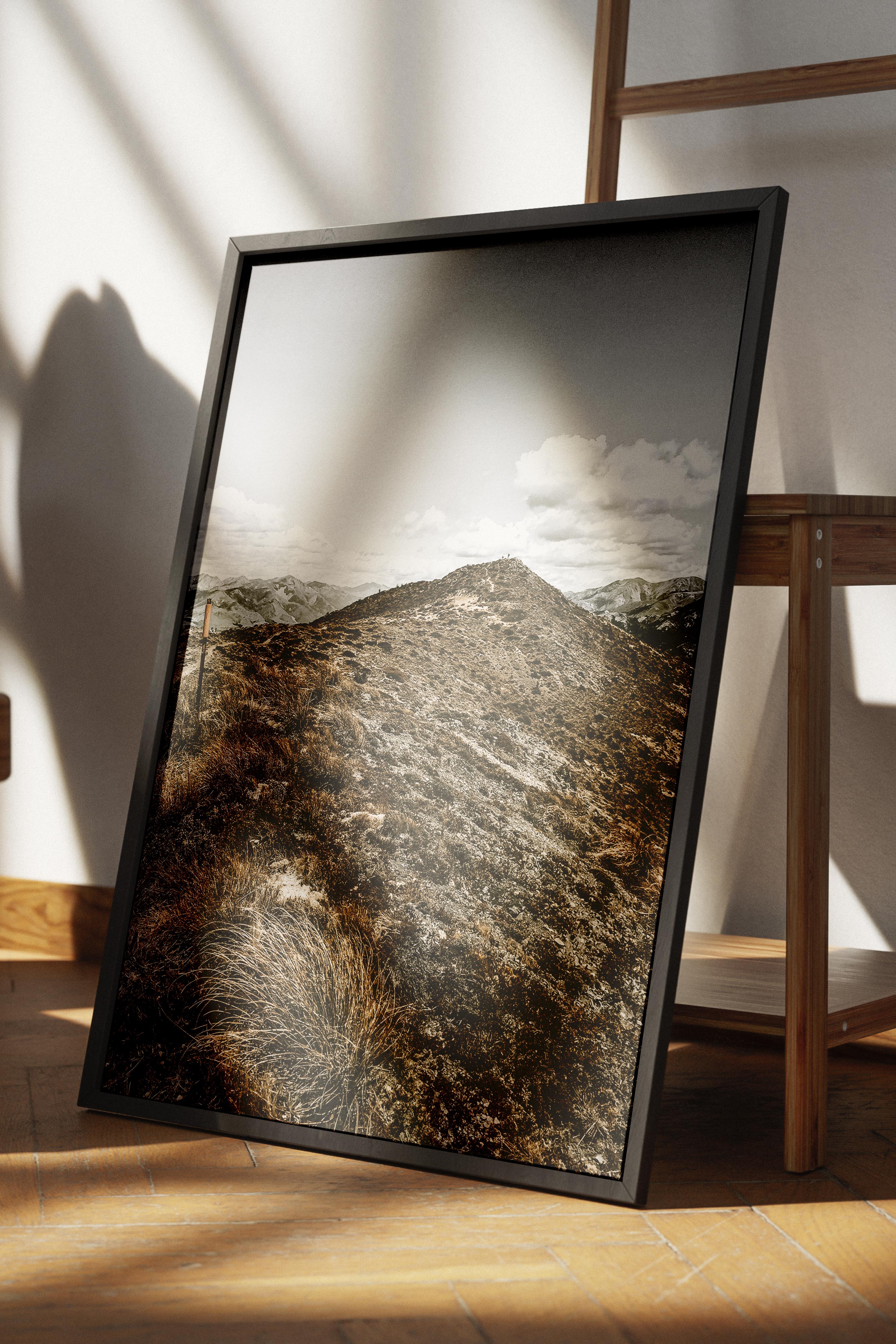 Rustic Çerçevesiz Poster, İskandinav Kahverengi Poster, NO:149 Dağ ve Çimenler Fotoğraf, Dikey