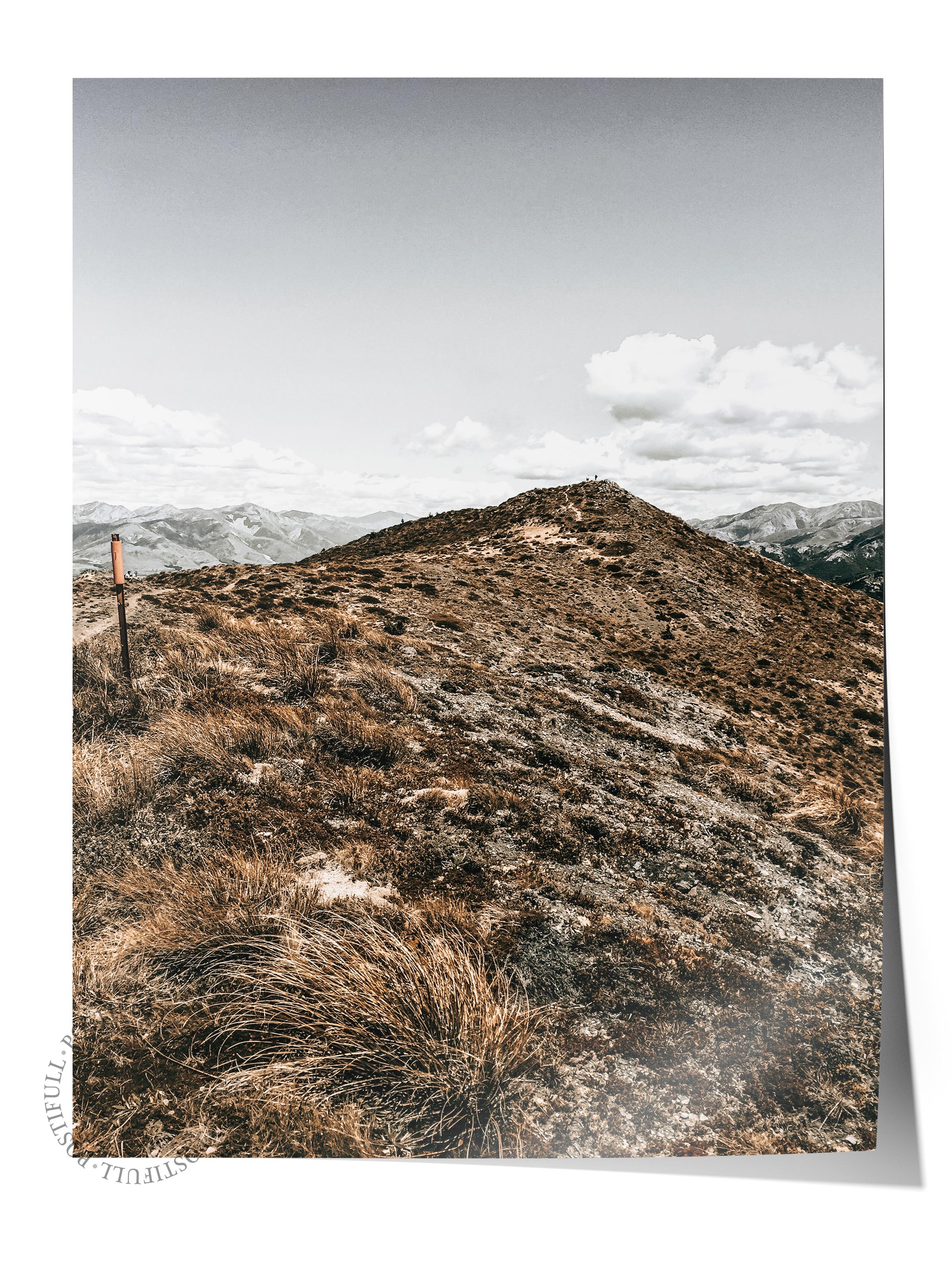 Rustic Çerçevesiz Poster, İskandinav Kahverengi Poster, NO:149 Dağ ve Çimenler Fotoğraf, Dikey