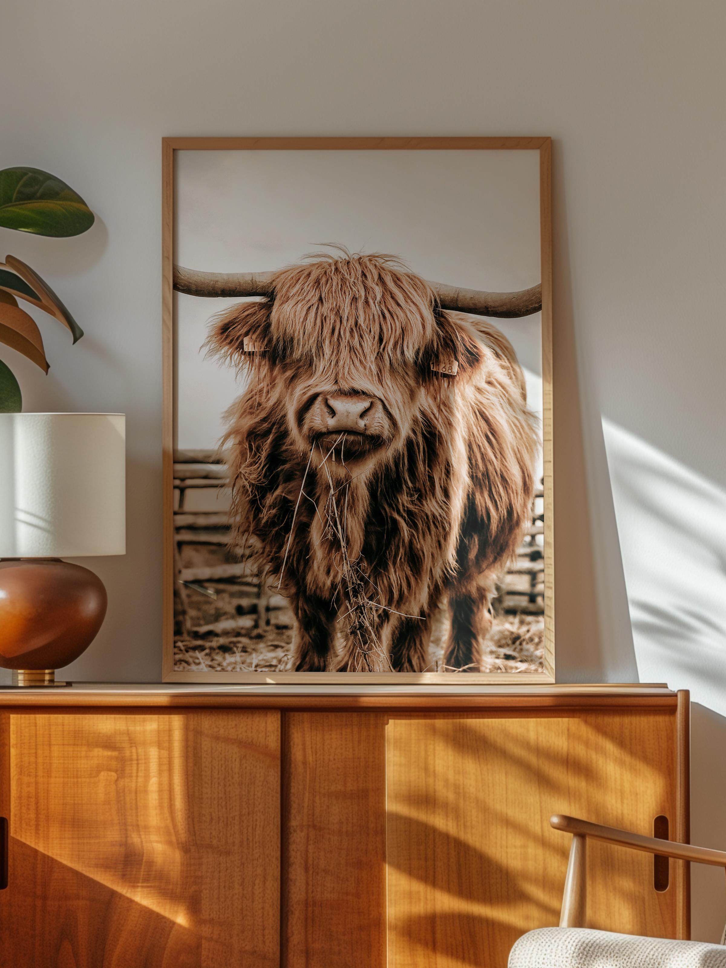Rustic Çerçevesiz Poster, İskandinav Kahverengi Poster, NO:151 Bison Yakın Plan Fotoğraf, Dikey