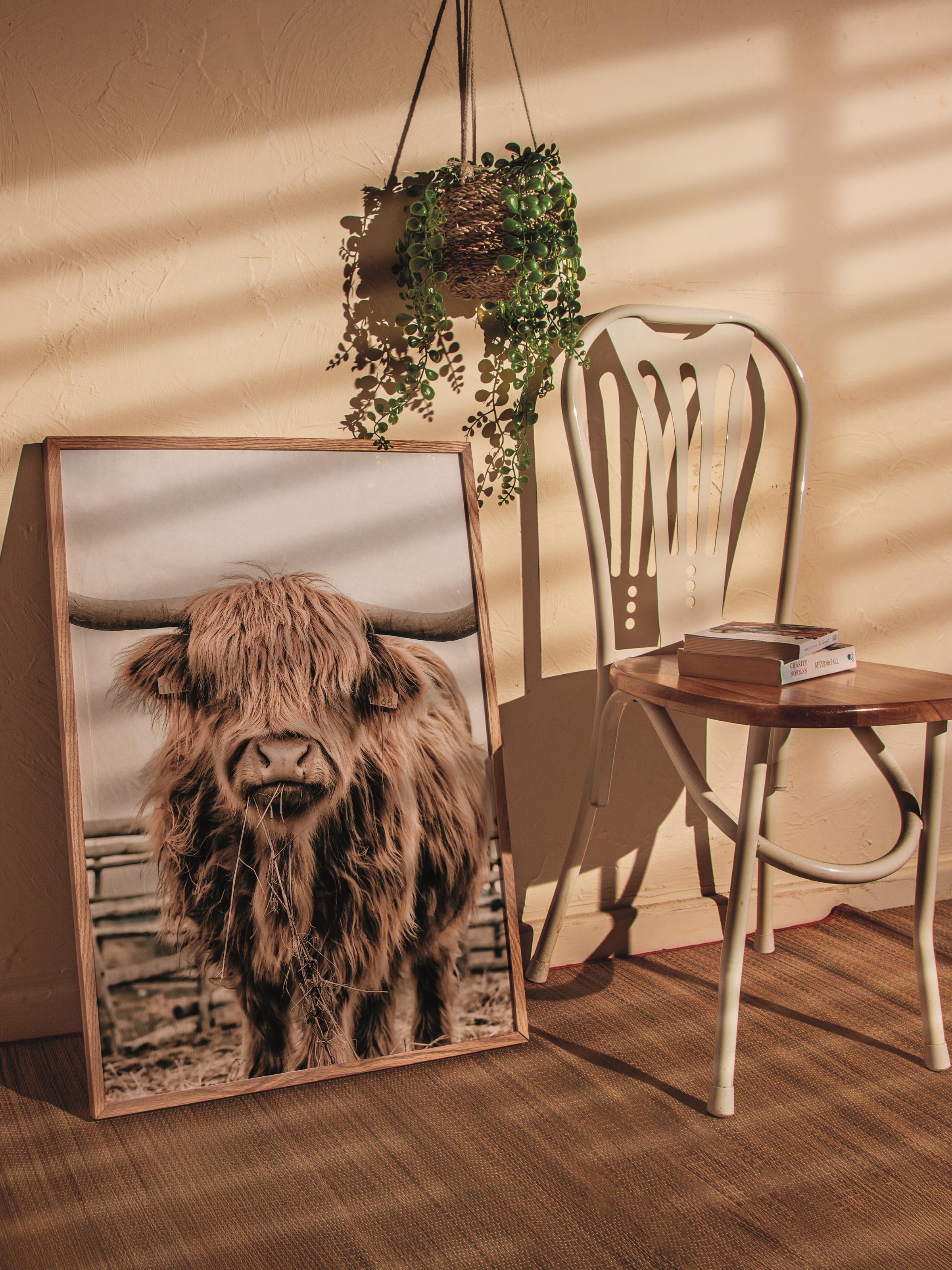 Rustic Çerçevesiz Poster, İskandinav Kahverengi Poster, NO:151 Bison Yakın Plan Fotoğraf, Dikey