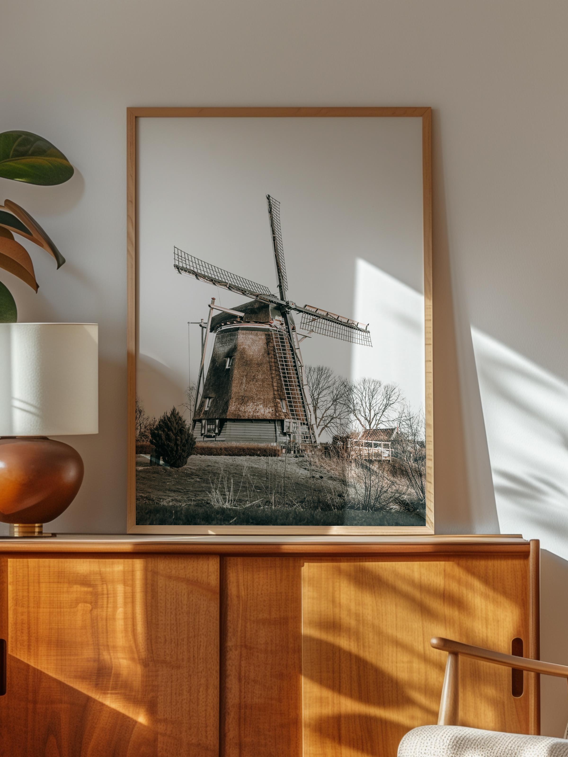 Rustic Çerçevesiz Poster, İskandinav Kahverengi Poster, NO:154 Yel Değirmeni Fotoğraf, Dikey