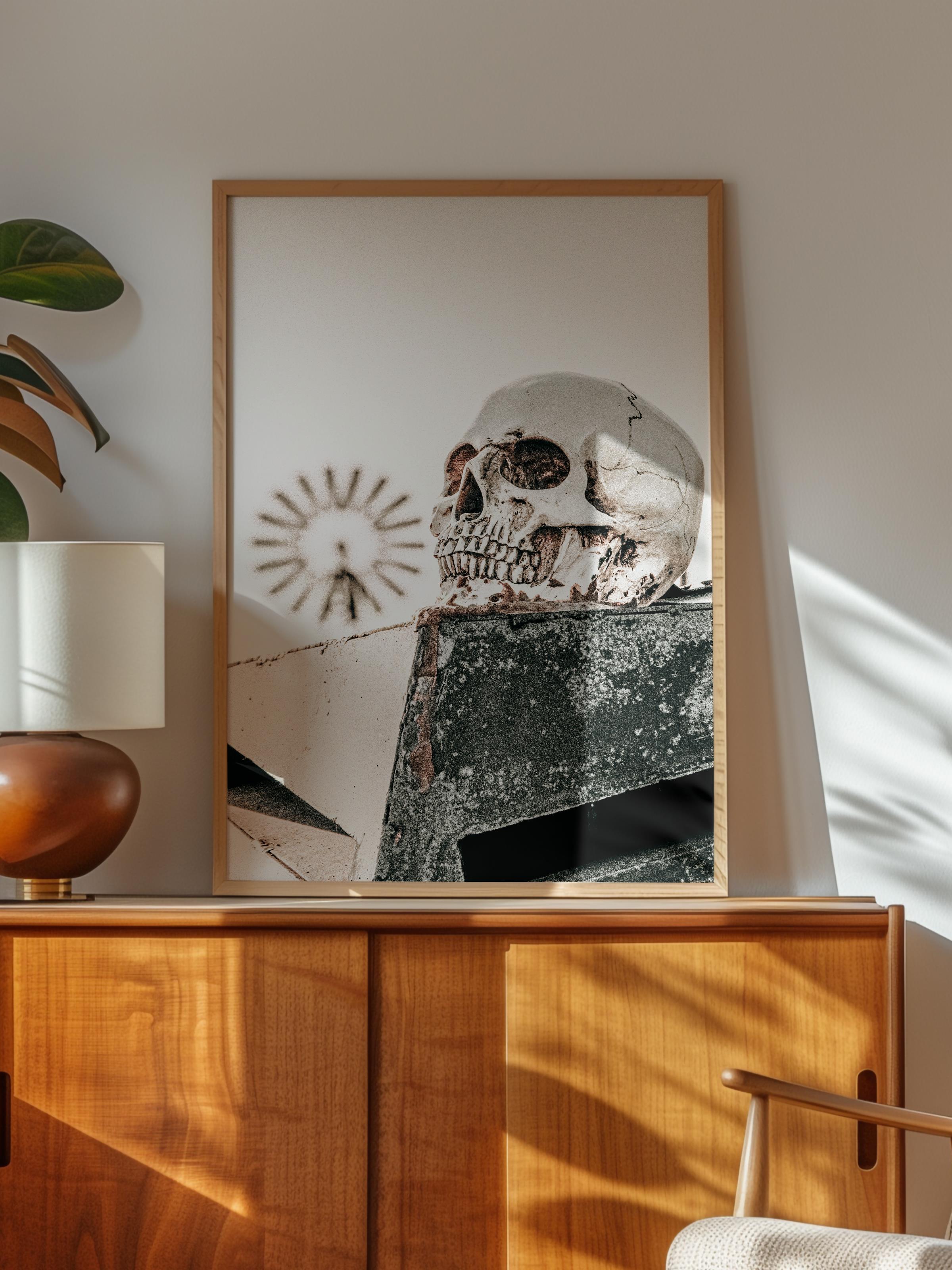 Rustic Çerçevesiz Poster, İskandinav Kahverengi Poster, NO:155 Kuru Kafa ve Değirmen Fotoğraf, Dikey