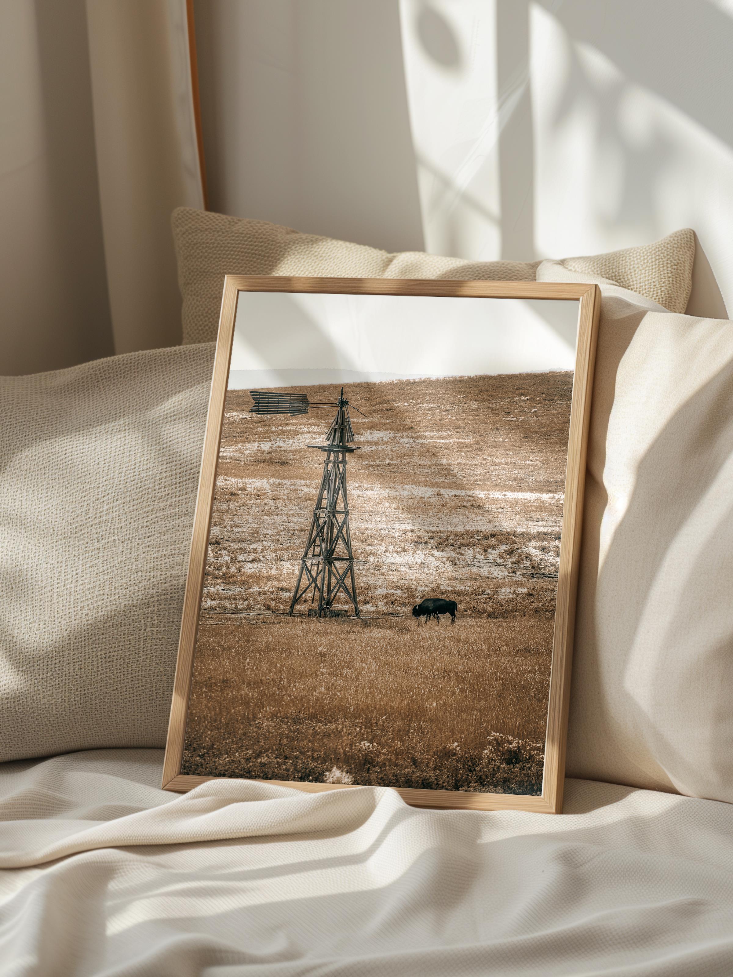 Rustic Çerçevesiz Poster, İskandinav Kahverengi Poster, NO:156 Eski Su Kulesi Fotoğraf, Dikey