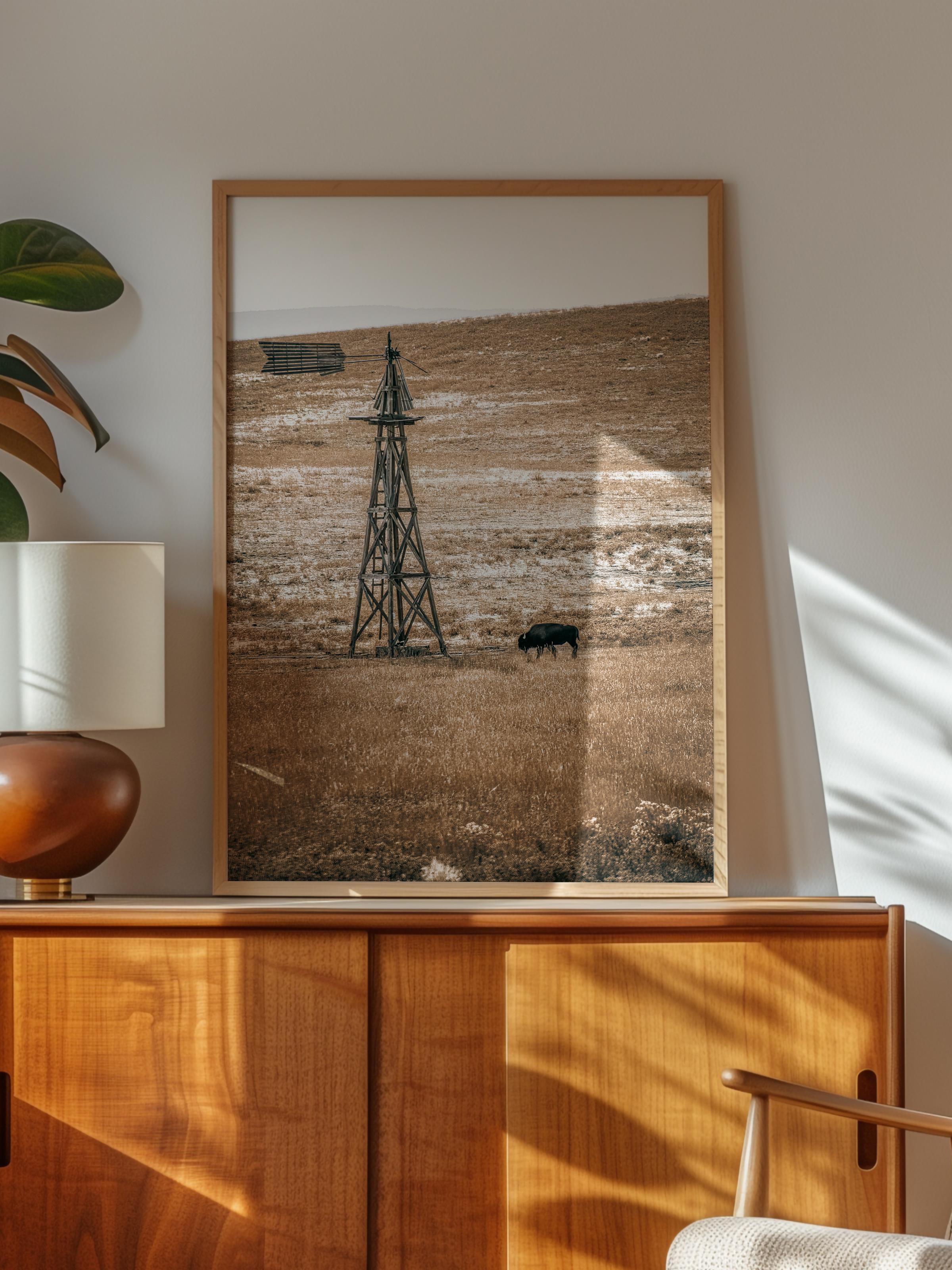 Rustic Çerçevesiz Poster, İskandinav Kahverengi Poster, NO:156 Eski Su Kulesi Fotoğraf, Dikey
