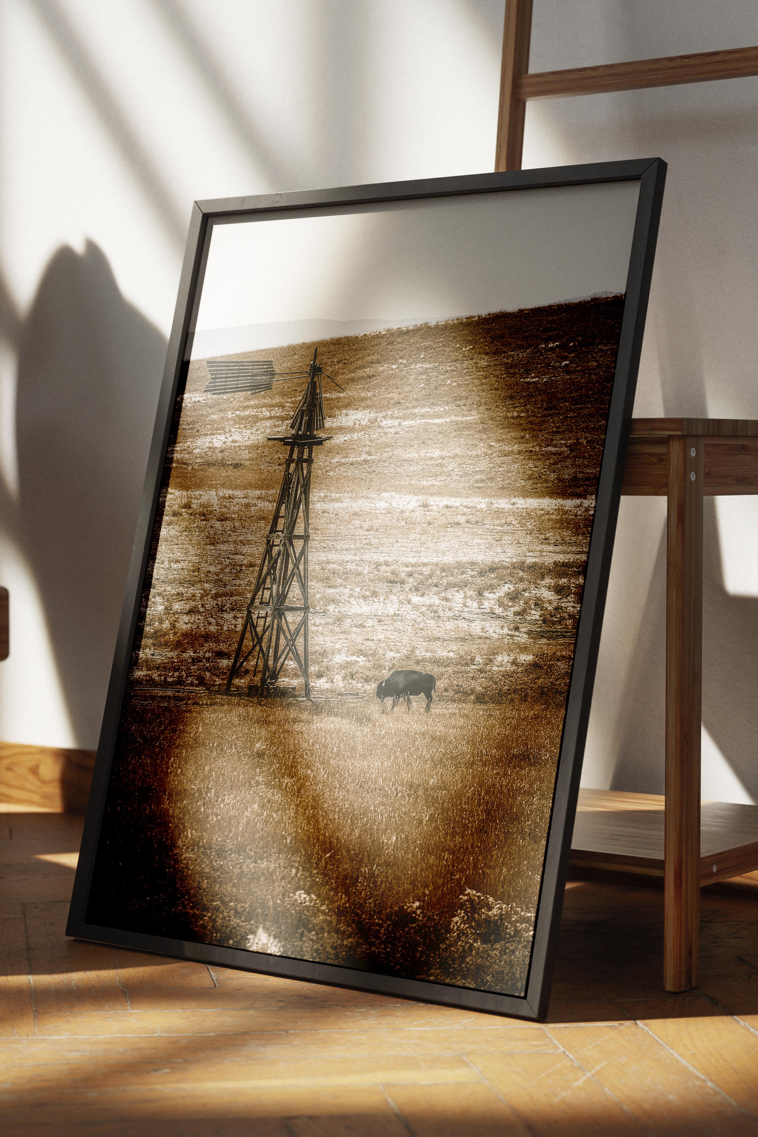 Rustic Çerçevesiz Poster, İskandinav Kahverengi Poster, NO:156 Eski Su Kulesi Fotoğraf, Dikey
