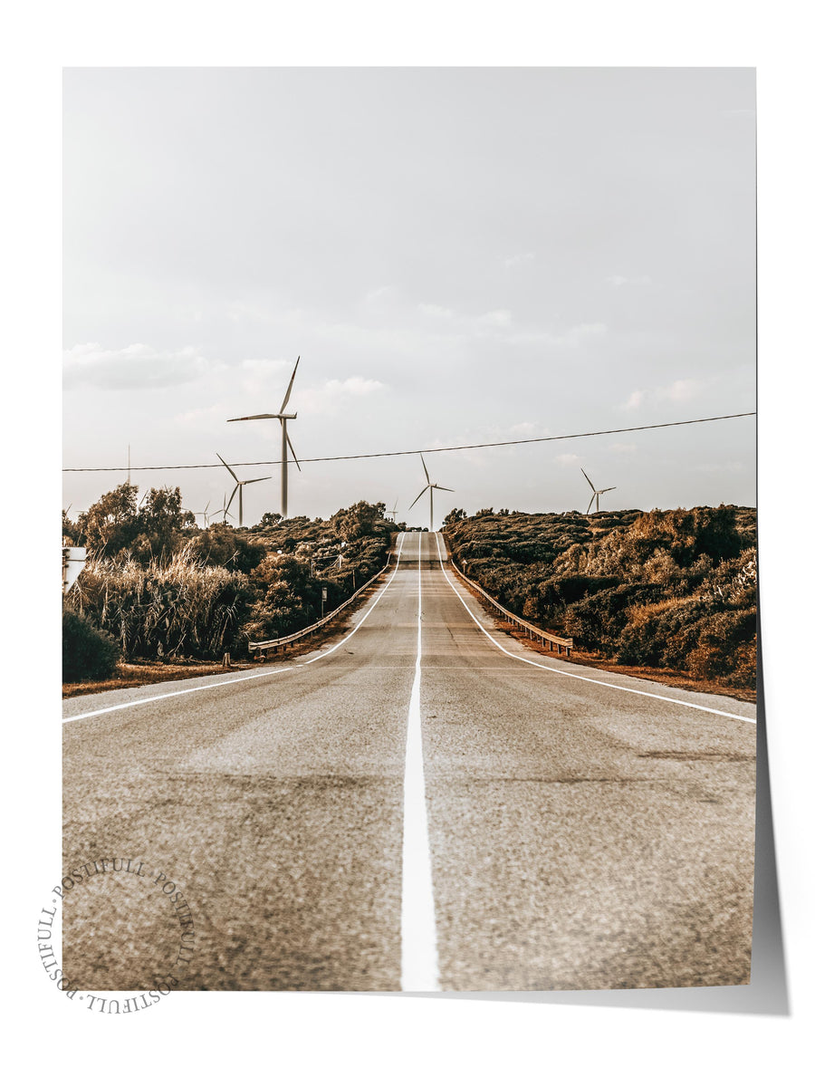 Rüzgar Türbinli Uzun Yol Rustic Çerçevesiz Poster