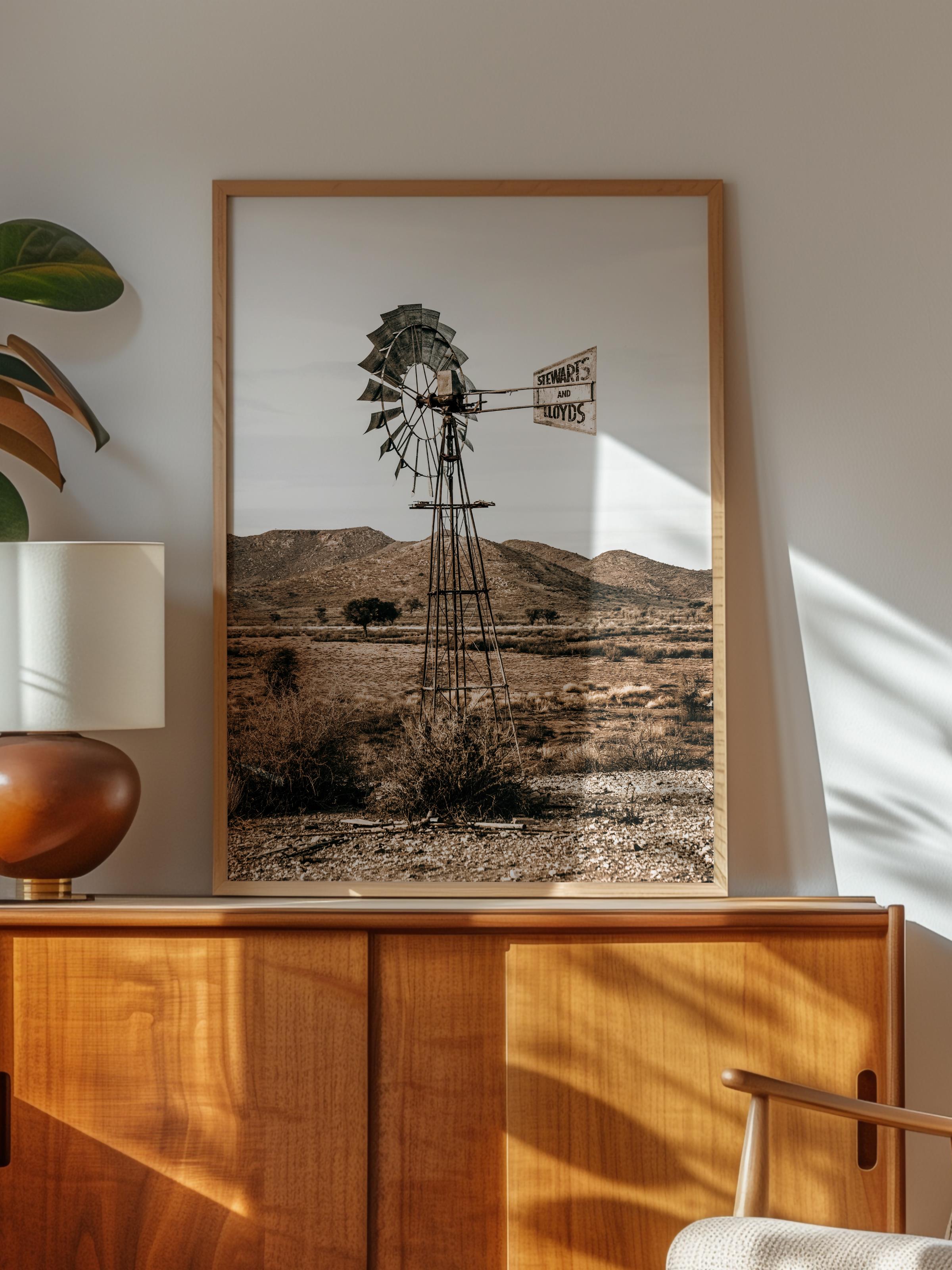 Rustic Çerçevesiz Poster, İskandinav Kahverengi Poster, NO:158 Yel Değirmeni Fotoğraf, Dikey