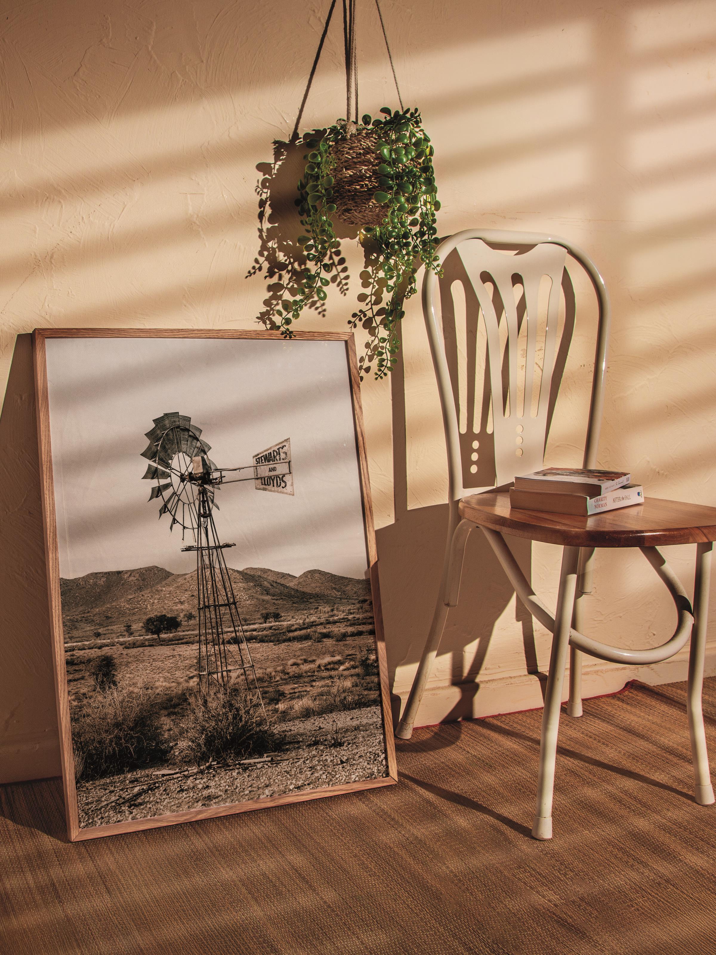 Rustic Çerçevesiz Poster, İskandinav Kahverengi Poster, NO:158 Yel Değirmeni Fotoğraf, Dikey