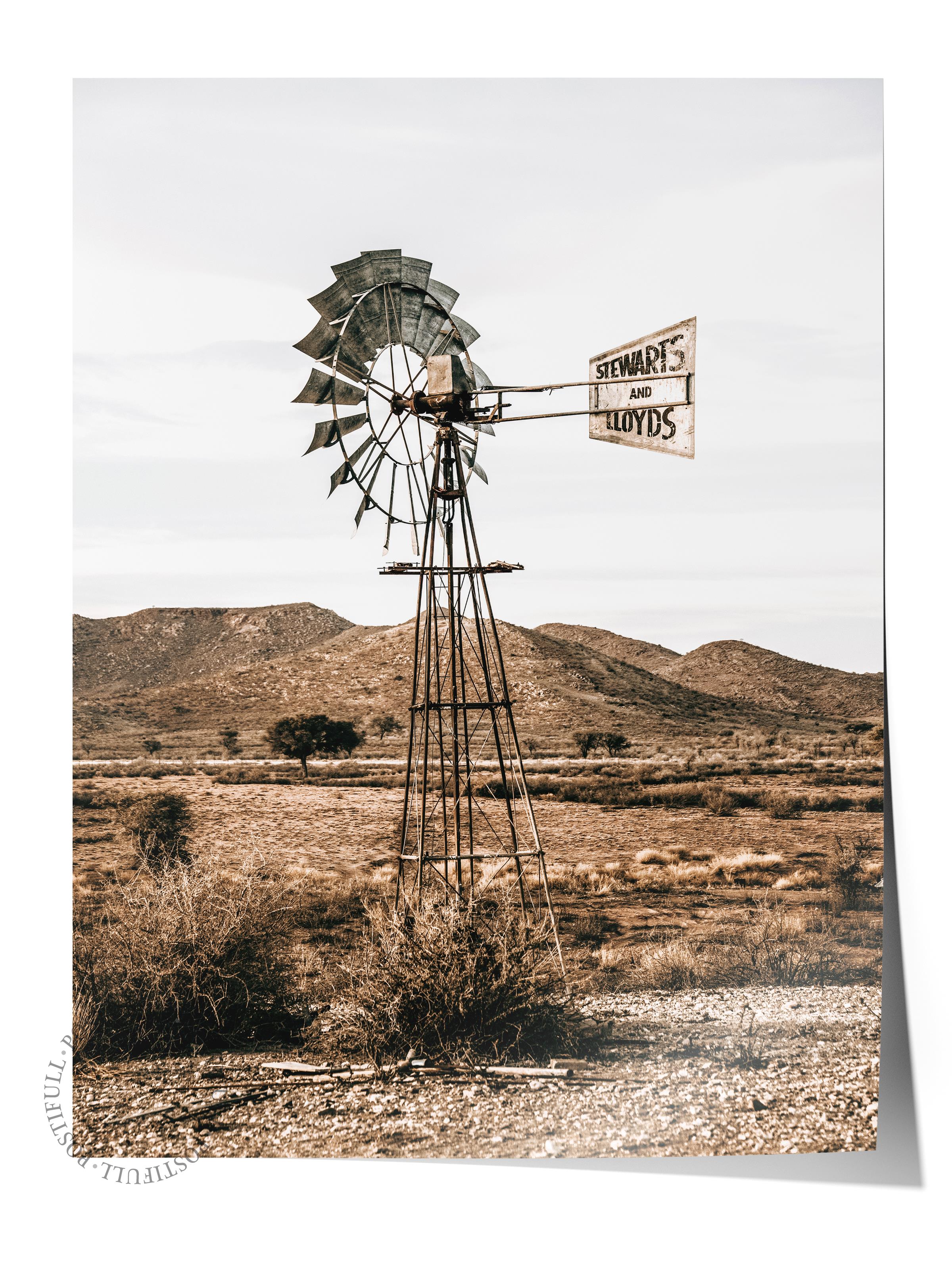 Rustic Çerçevesiz Poster, İskandinav Kahverengi Poster, NO:158 Yel Değirmeni Fotoğraf, Dikey