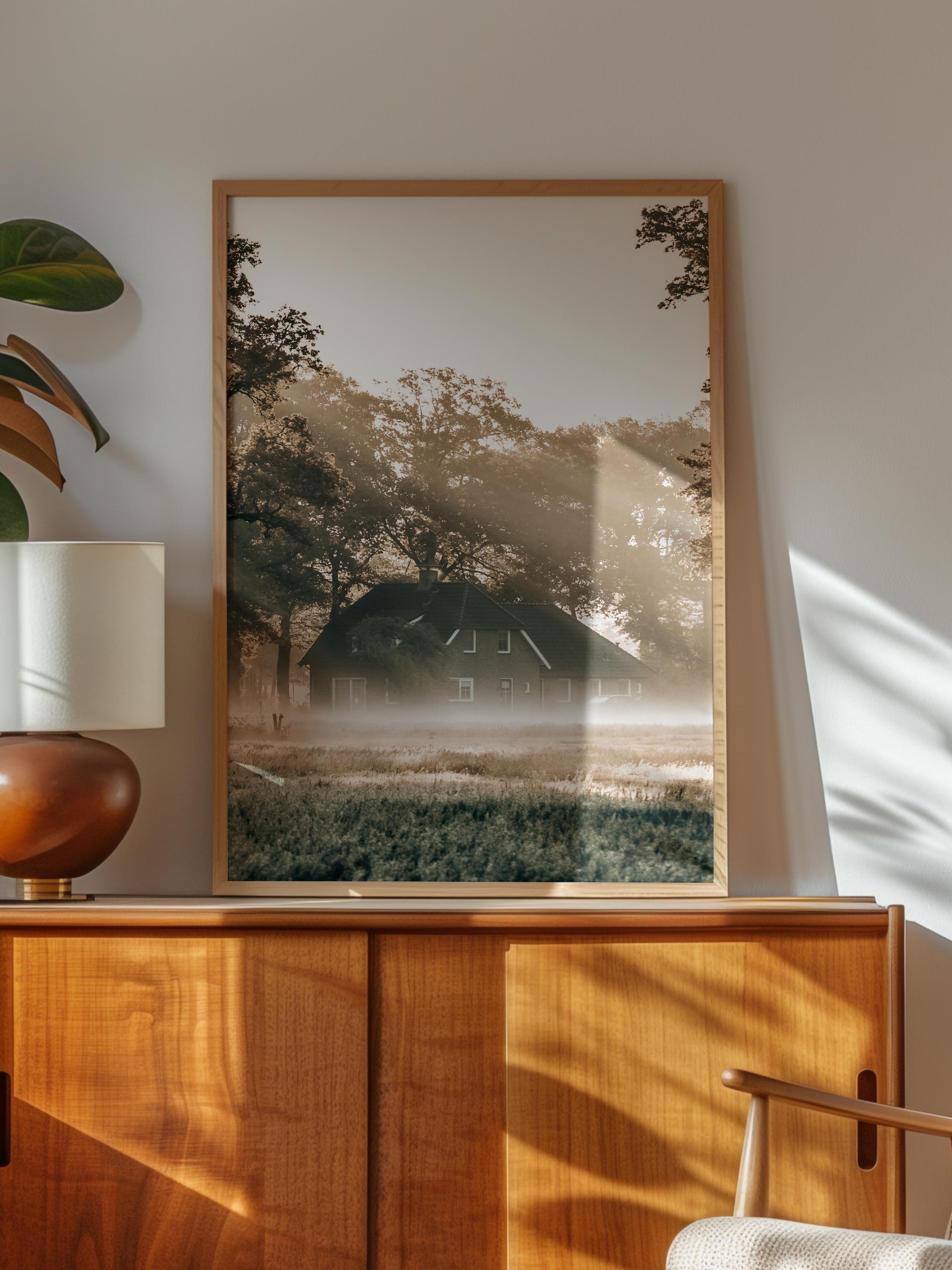 Rustic Çerçevesiz Poster, İskandinav Kahverengi Poster, NO:159 Ağaç ve Gölge Fotoğraf, Dikey