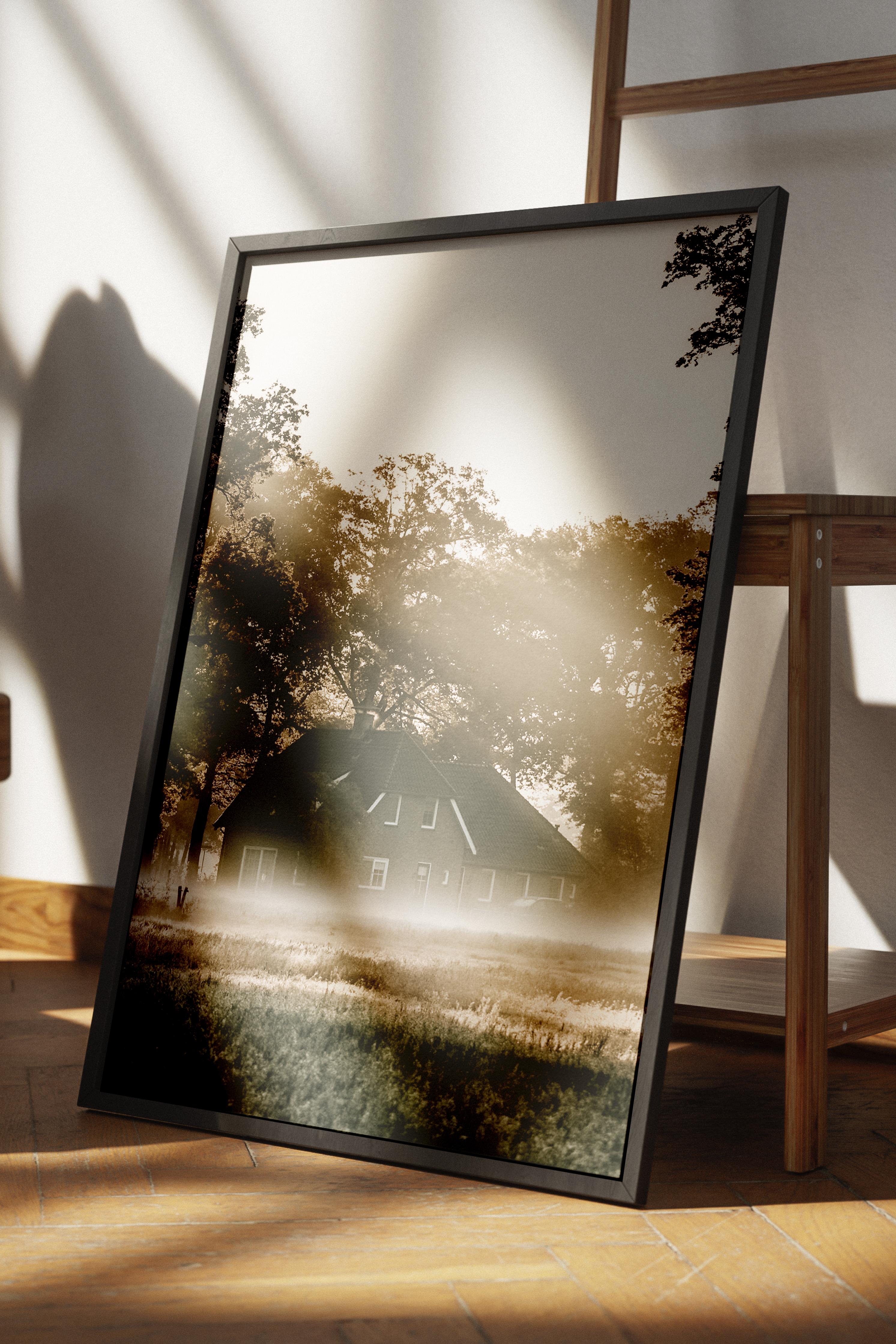 Rustic Çerçevesiz Poster, İskandinav Kahverengi Poster, NO:159 Ağaç ve Gölge Fotoğraf, Dikey