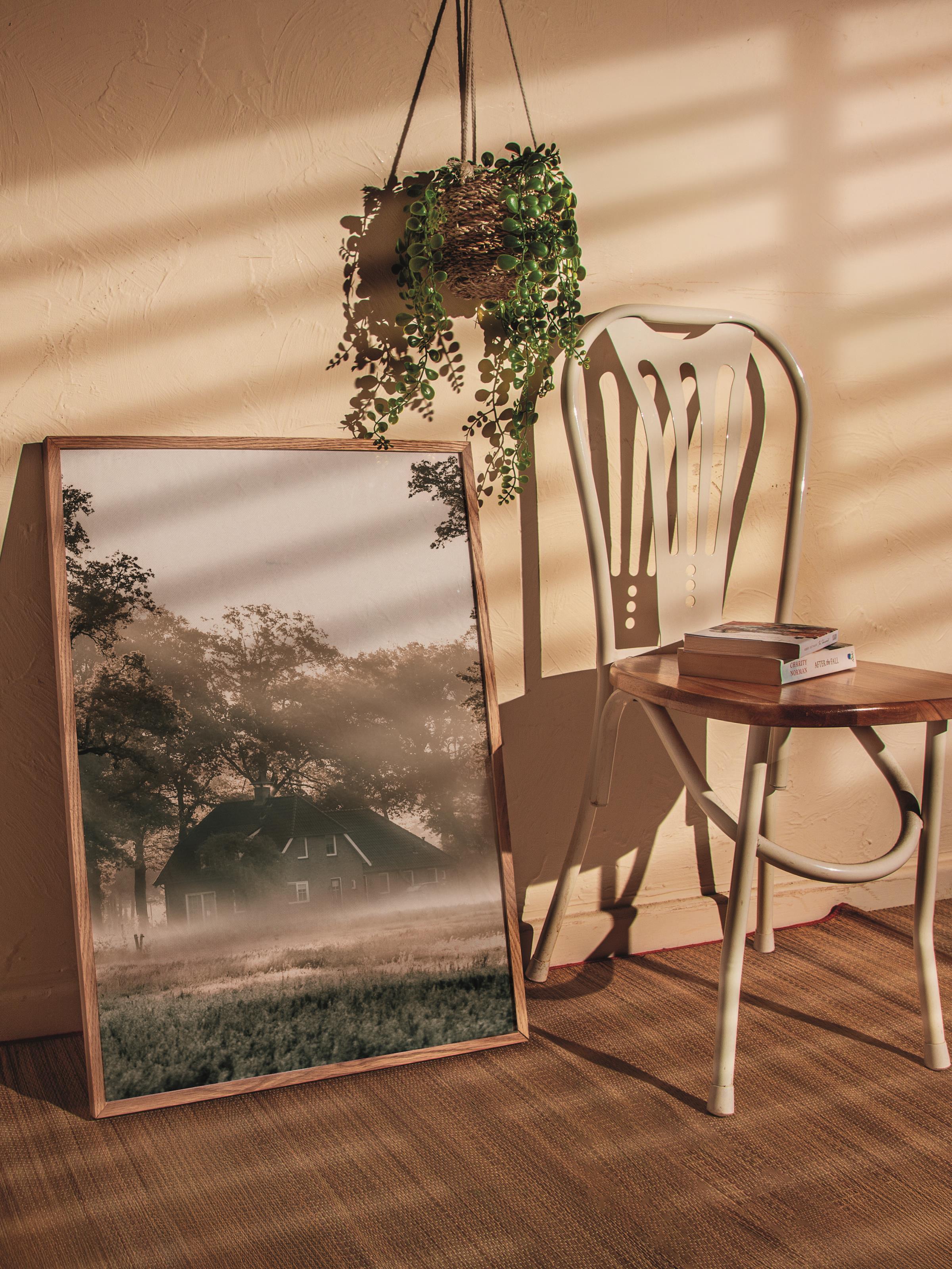 Rustic Çerçevesiz Poster, İskandinav Kahverengi Poster, NO:159 Ağaç ve Gölge Fotoğraf, Dikey