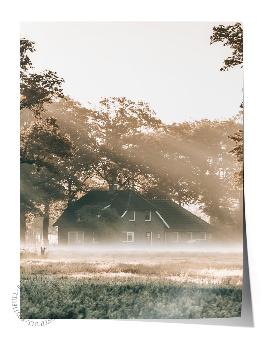 Sis İçinde Ev Manzarası Rustic Çerçevesiz Poster