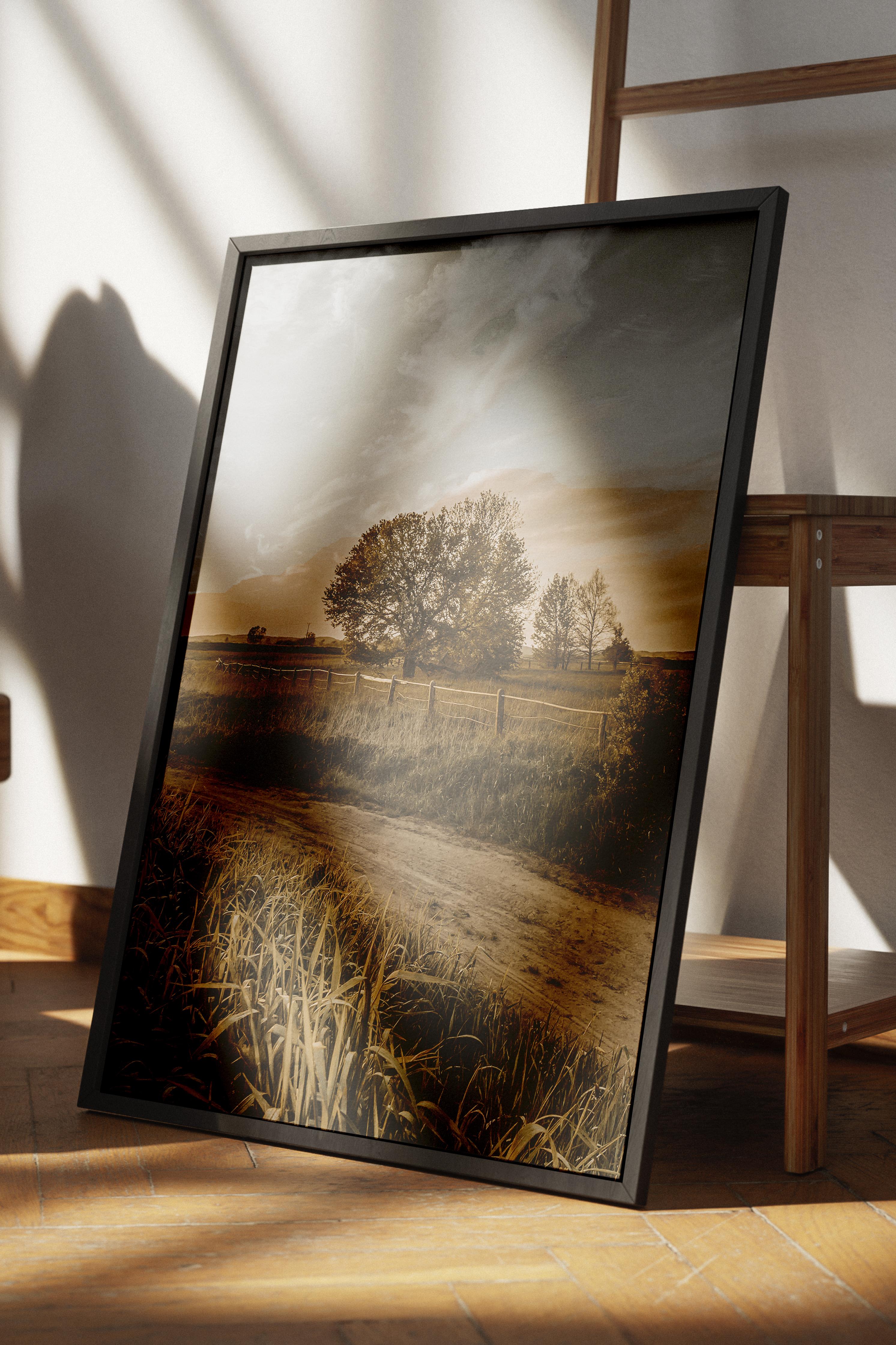 Rustic Çerçevesiz Poster, İskandinav Kahverengi Poster, NO:16 Tarlada Ağaçlar Fotoğraf, Dikey