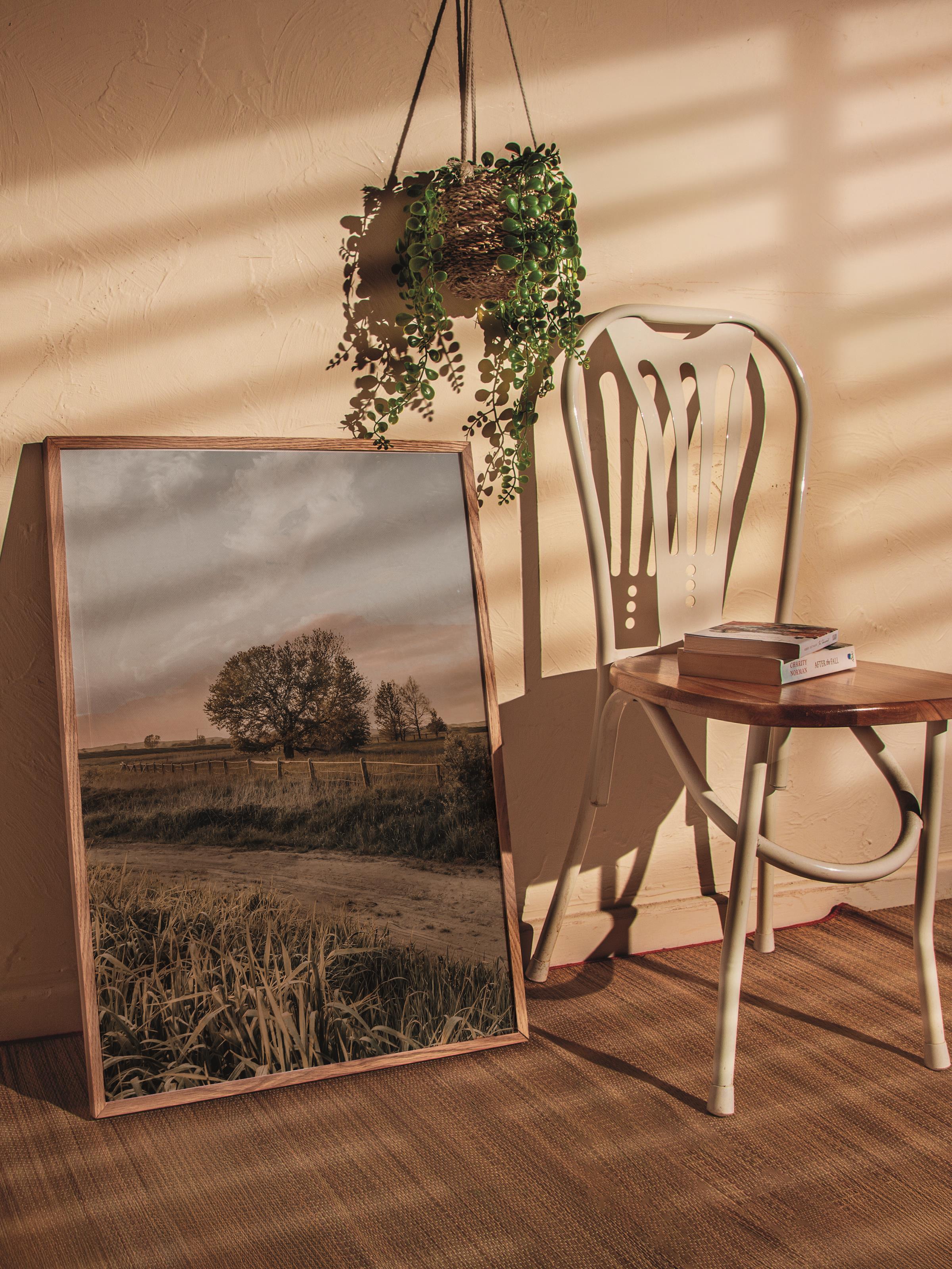 Rustic Çerçevesiz Poster, İskandinav Kahverengi Poster, NO:16 Tarlada Ağaçlar Fotoğraf, Dikey