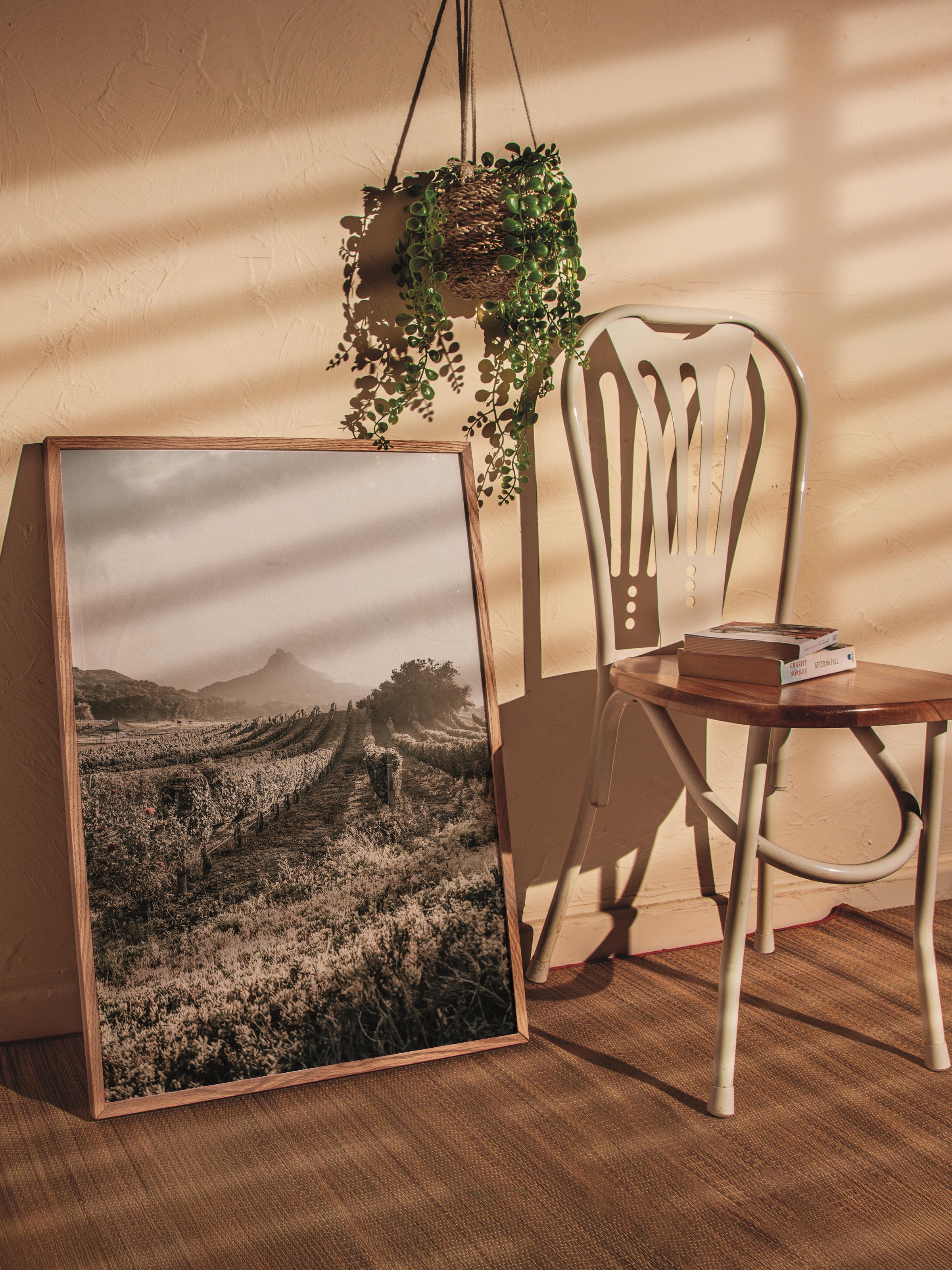Rustic Çerçevesiz Poster, İskandinav Kahverengi Poster, NO:161 Dağ ve Çimenler Fotoğraf, Dikey