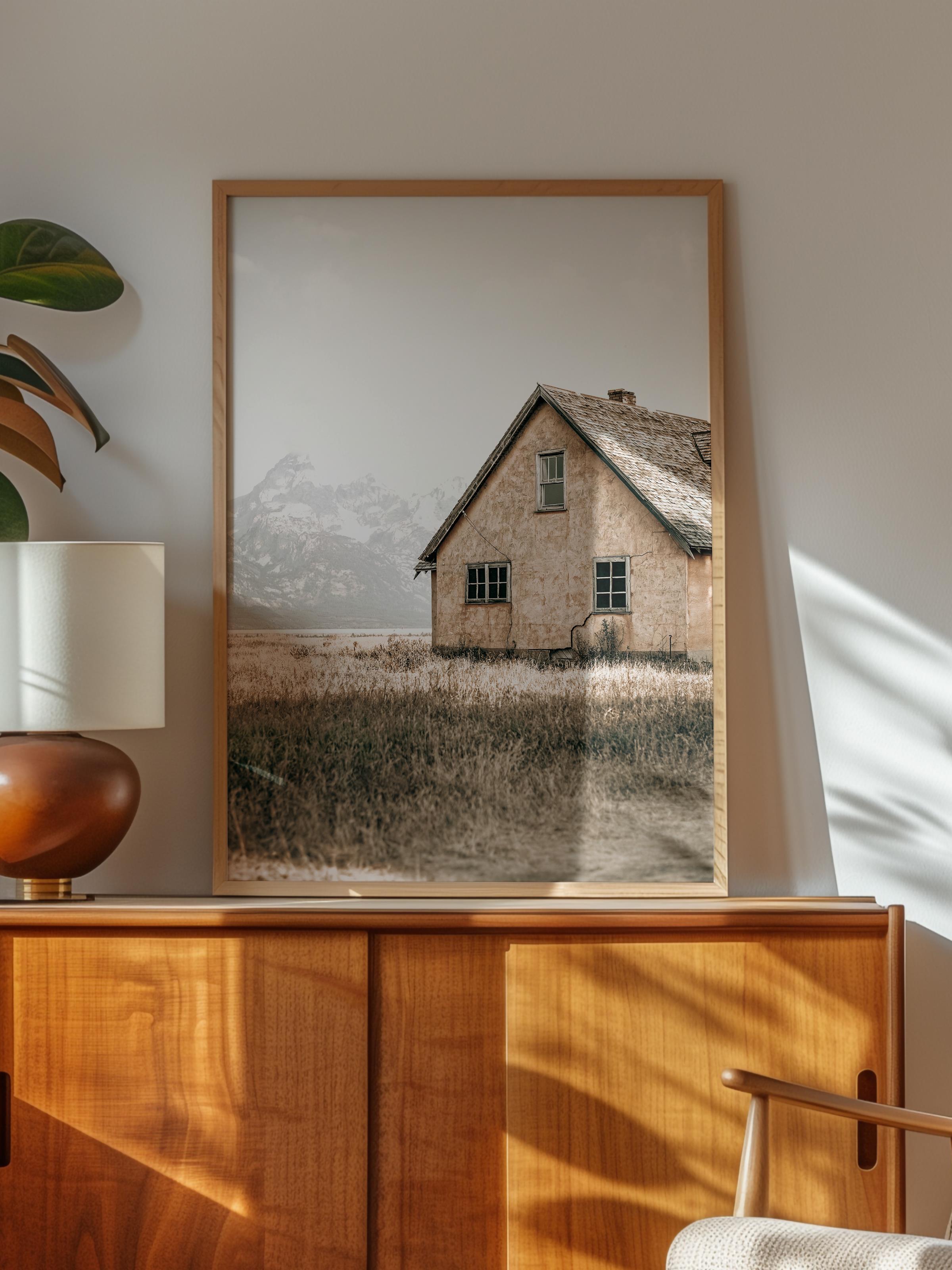 Rustic Çerçevesiz Poster, İskandinav Kahverengi Poster, NO:162 Dağ Evi Fotoğraf, Dikey