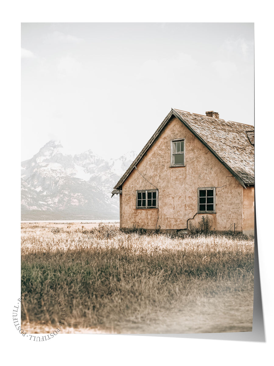 Kırsal Ev ve Dağ Manzarası Rustic Çerçevesiz Poster