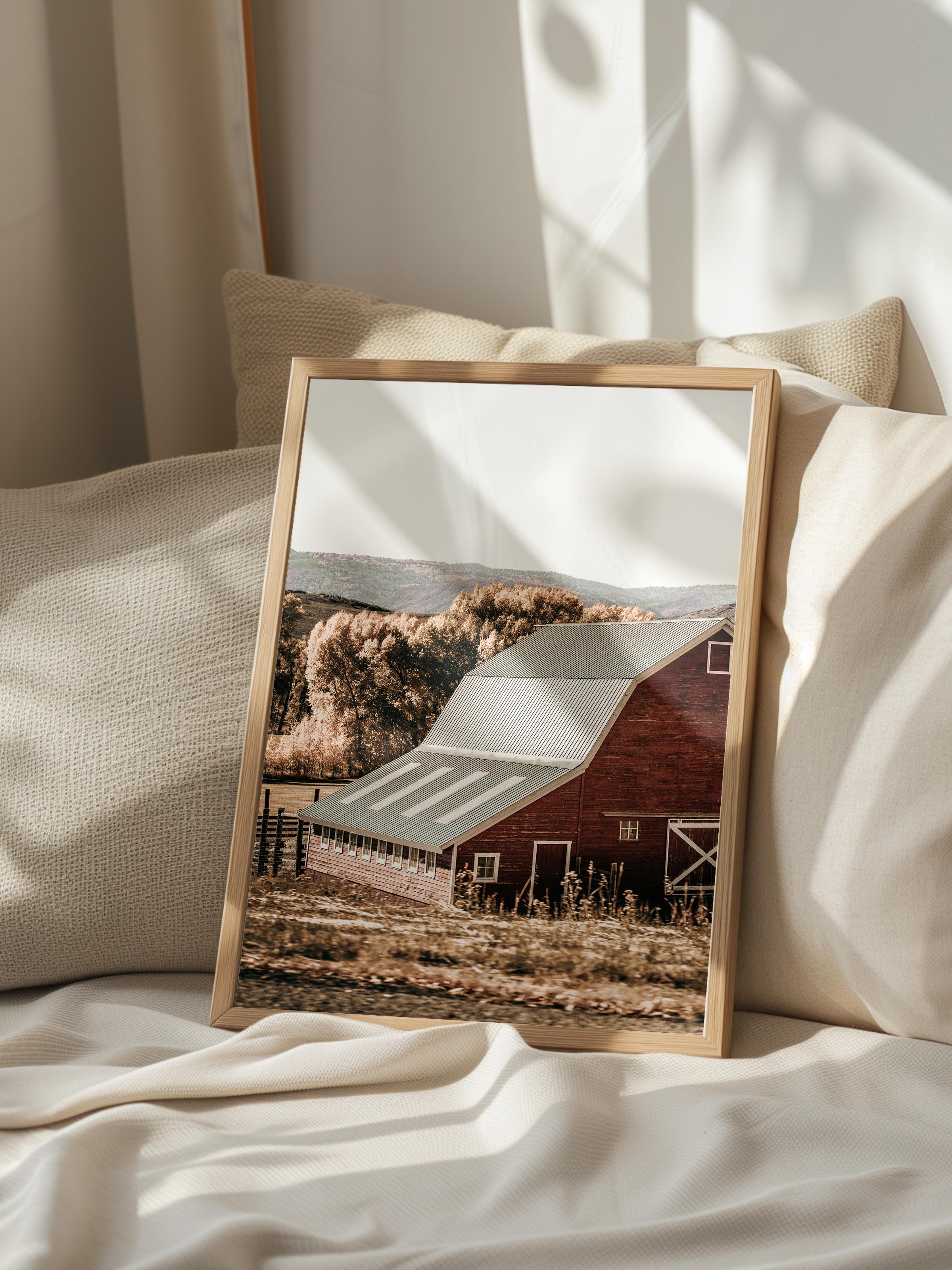 Rustic Çerçevesiz Poster, İskandinav Kahverengi Poster, NO:163 Ahır ve Çiftlik Fotoğraf, Dikey