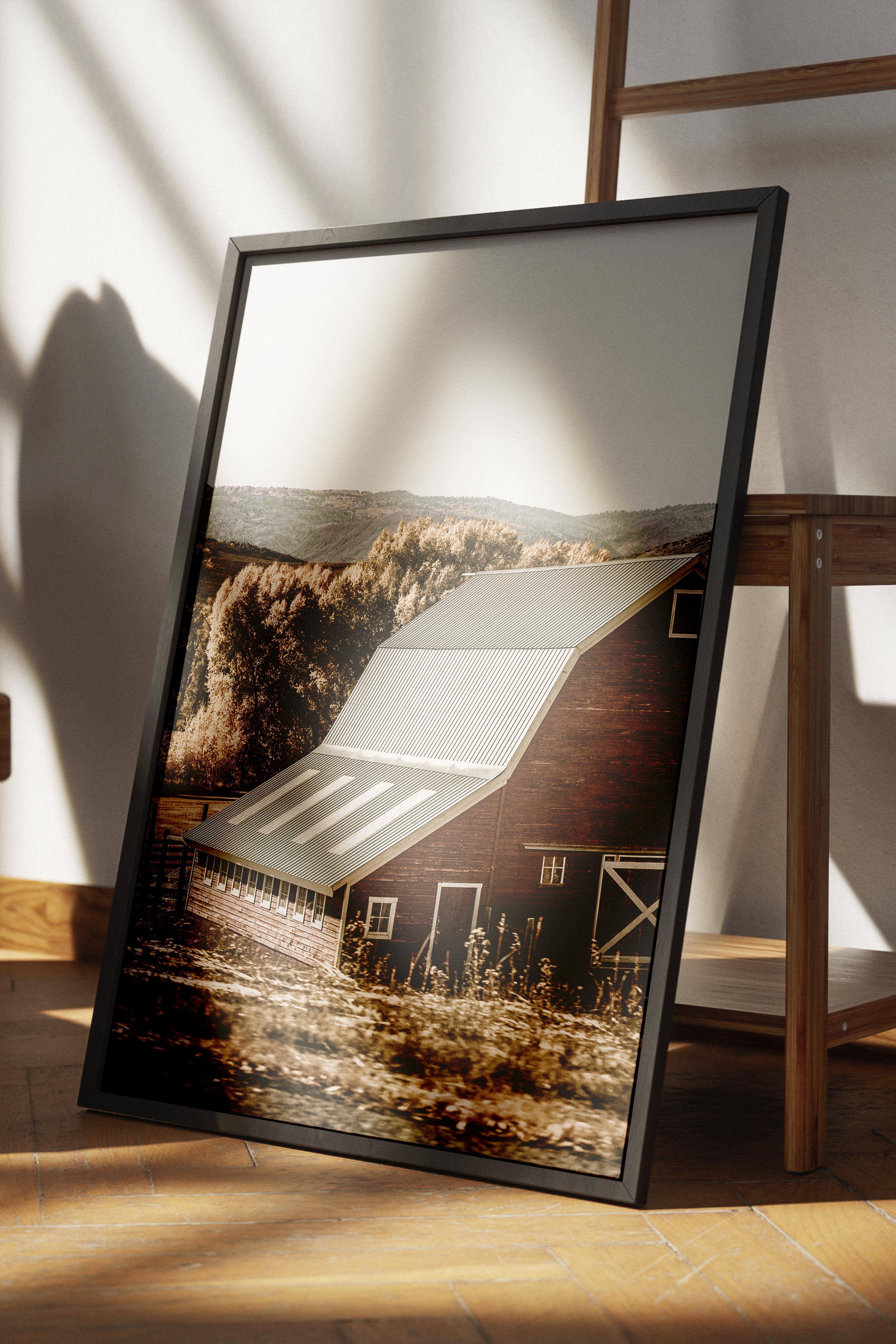 Rustic Çerçevesiz Poster, İskandinav Kahverengi Poster, NO:163 Ahır ve Çiftlik Fotoğraf, Dikey