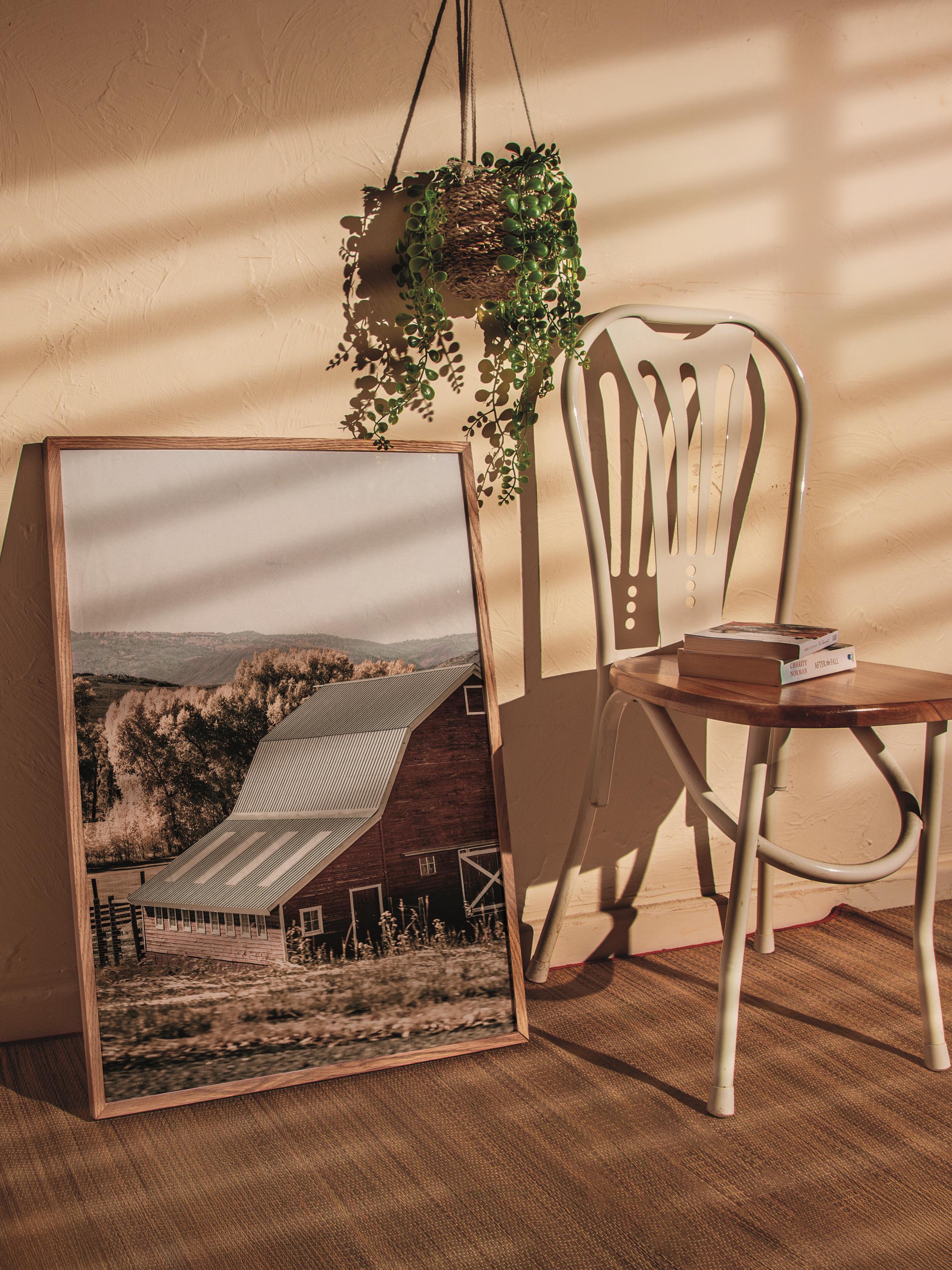 Rustic Çerçevesiz Poster, İskandinav Kahverengi Poster, NO:163 Ahır ve Çiftlik Fotoğraf, Dikey