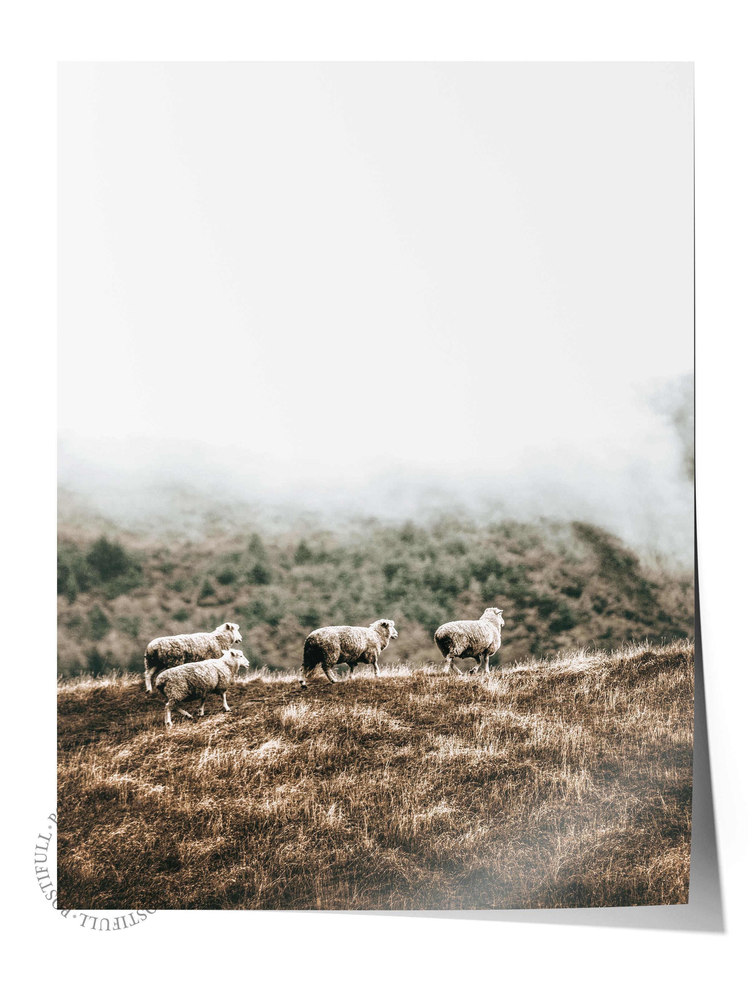Rustic Çerçevesiz Poster, İskandinav Kahverengi Poster, NO:167 Sisli Manzara Fotoğraf, Dikey