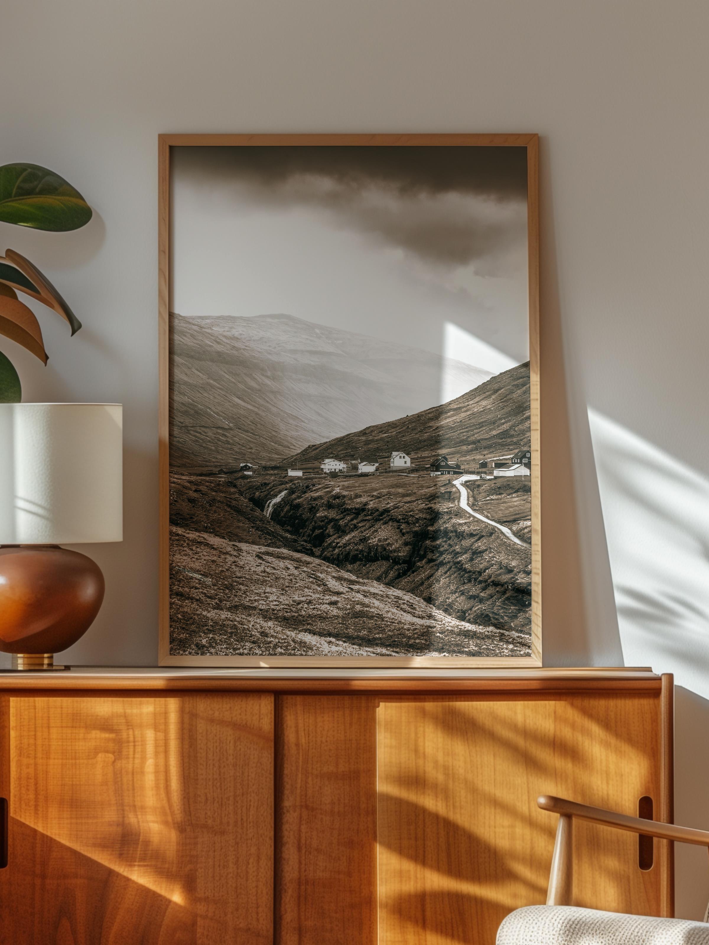 Rustic Çerçevesiz Poster, İskandinav Kahverengi Poster, NO:170 Dağ Manzarası ve Yol Fotoğraf, Dikey