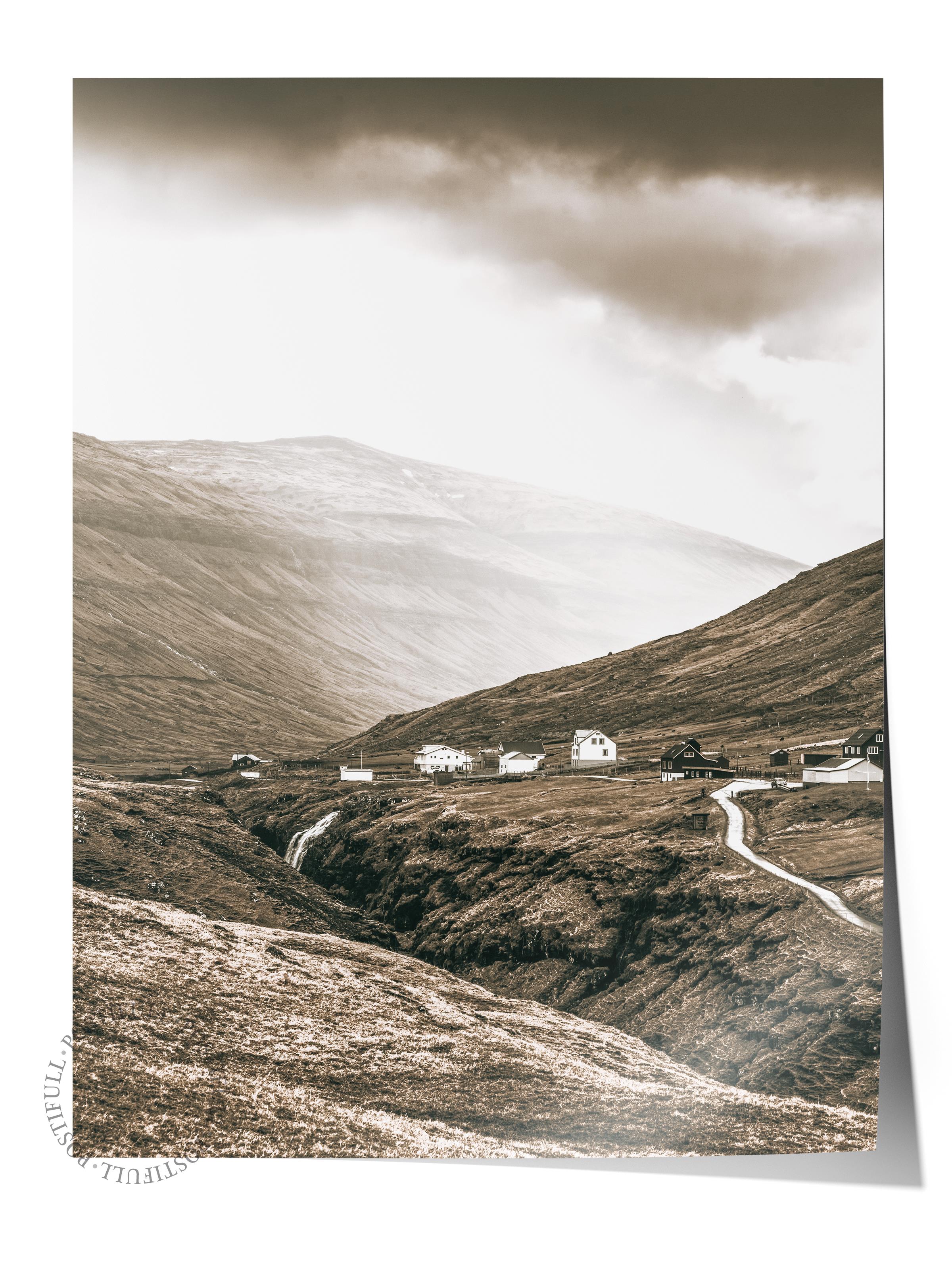 Rustic Çerçevesiz Poster, İskandinav Kahverengi Poster, NO:170 Dağ Manzarası ve Yol Fotoğraf, Dikey
