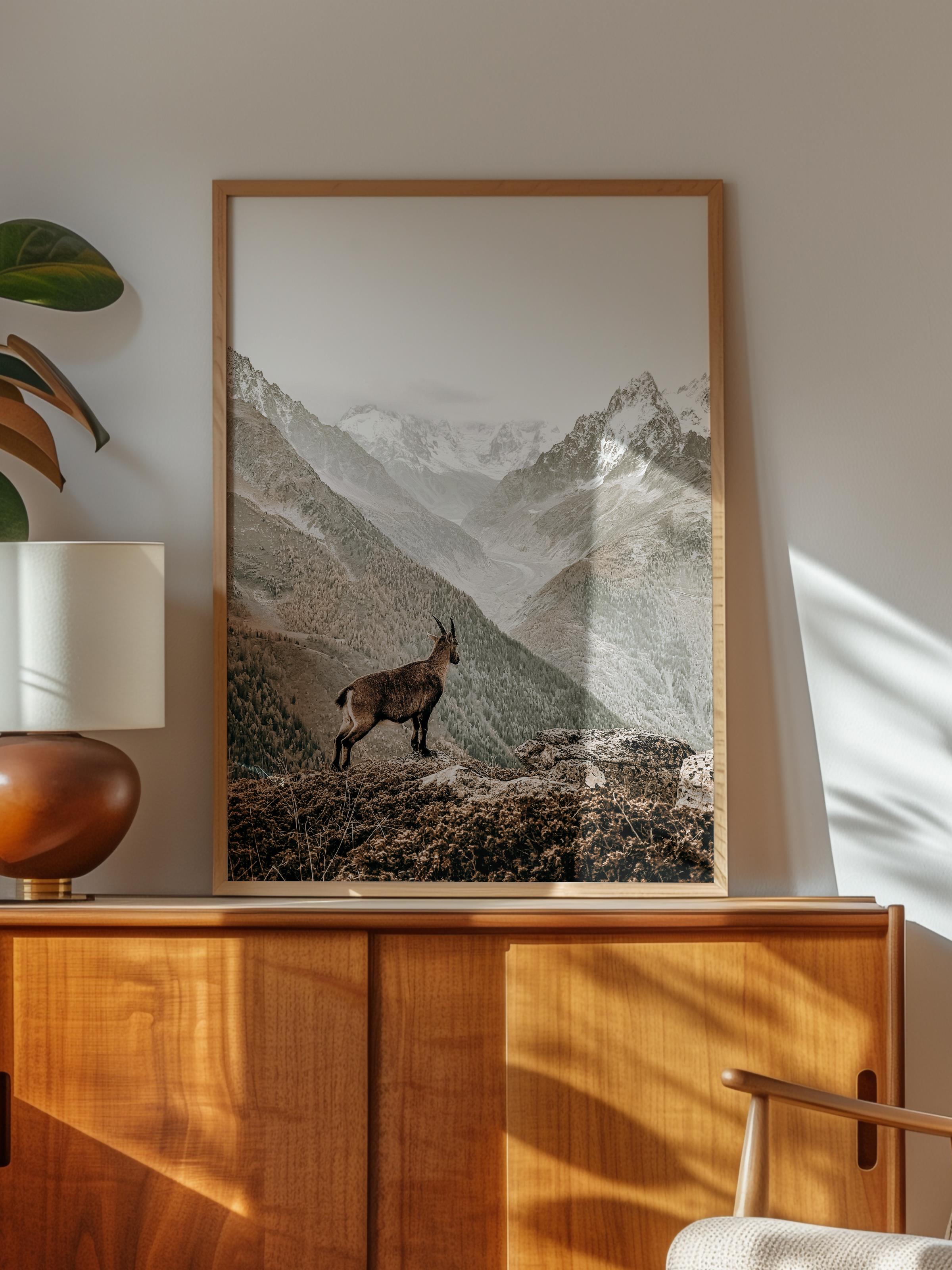 Rustic Çerçevesiz Poster, İskandinav Kahverengi Poster, NO:171 Dağ ve Keçi Fotoğraf, Dikey