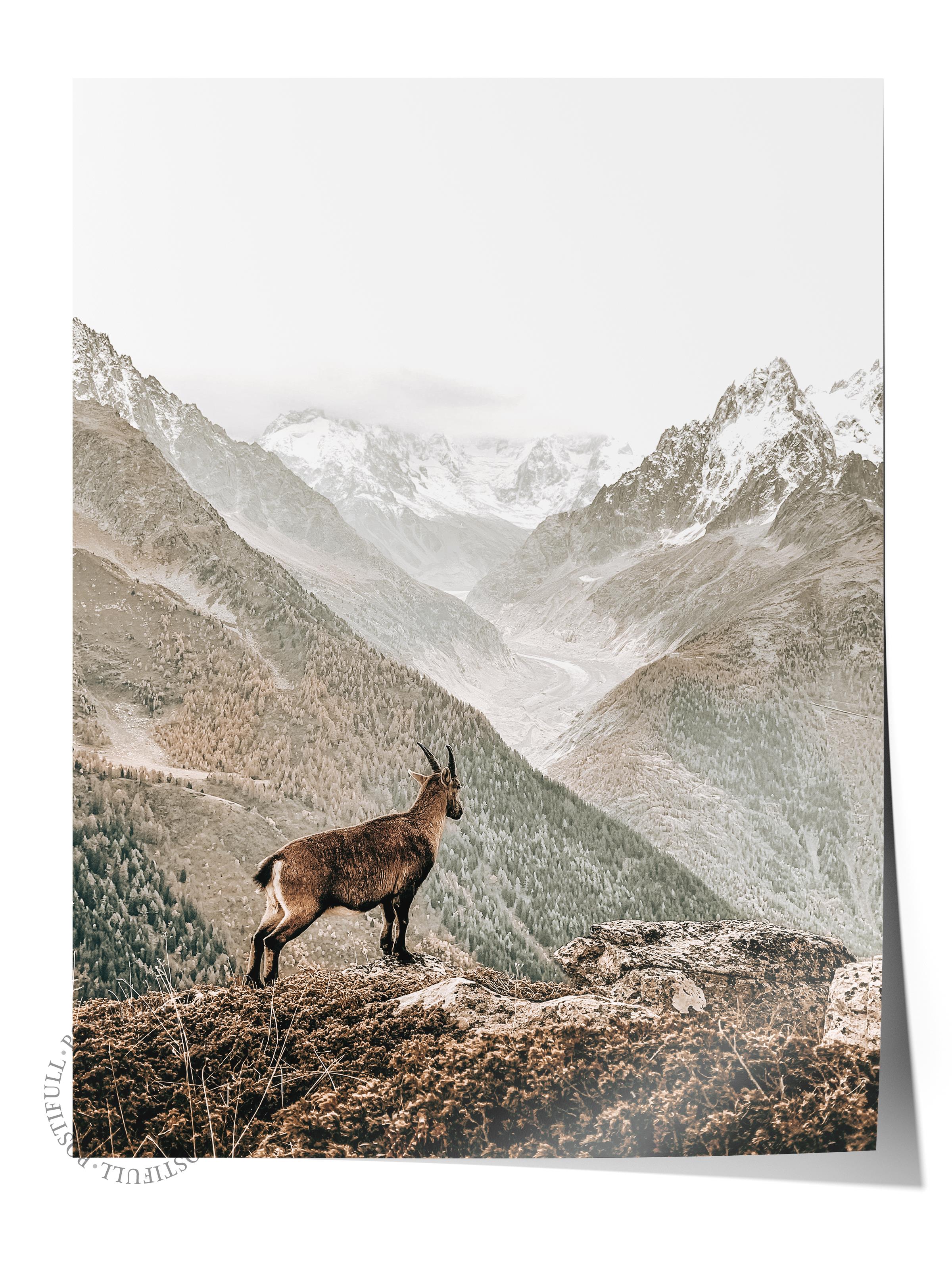 Rustic Çerçevesiz Poster, İskandinav Kahverengi Poster, NO:171 Dağ ve Keçi Fotoğraf, Dikey