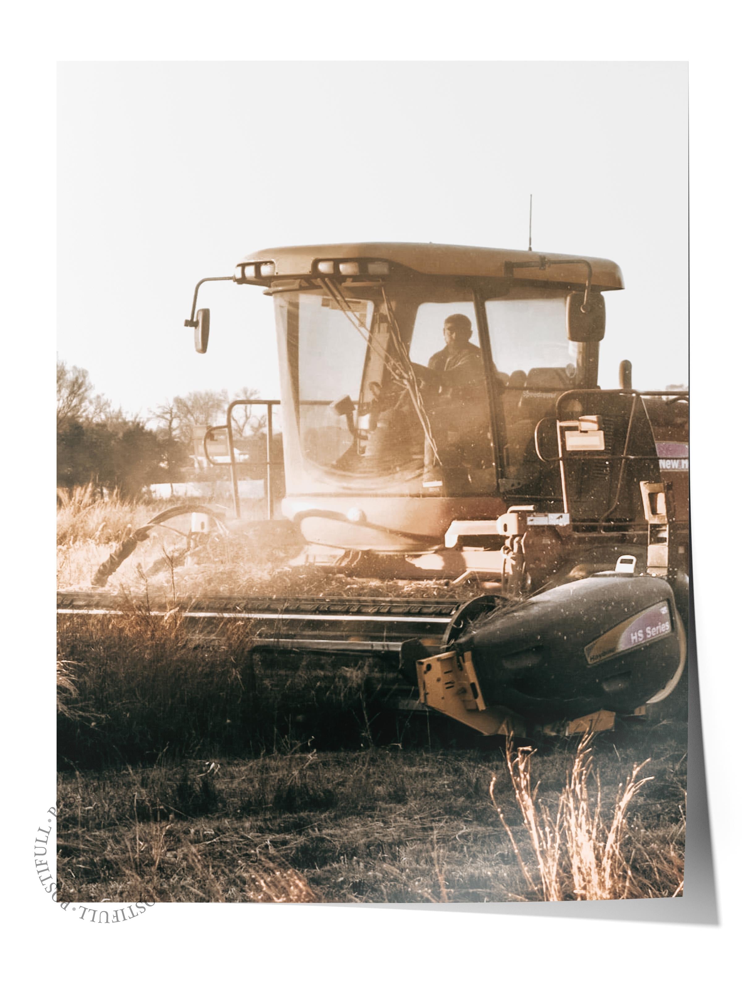 Rustic Çerçevesiz Poster, İskandinav Kahverengi Poster, NO:173 Traktör ve Tarla Fotoğraf, Dikey