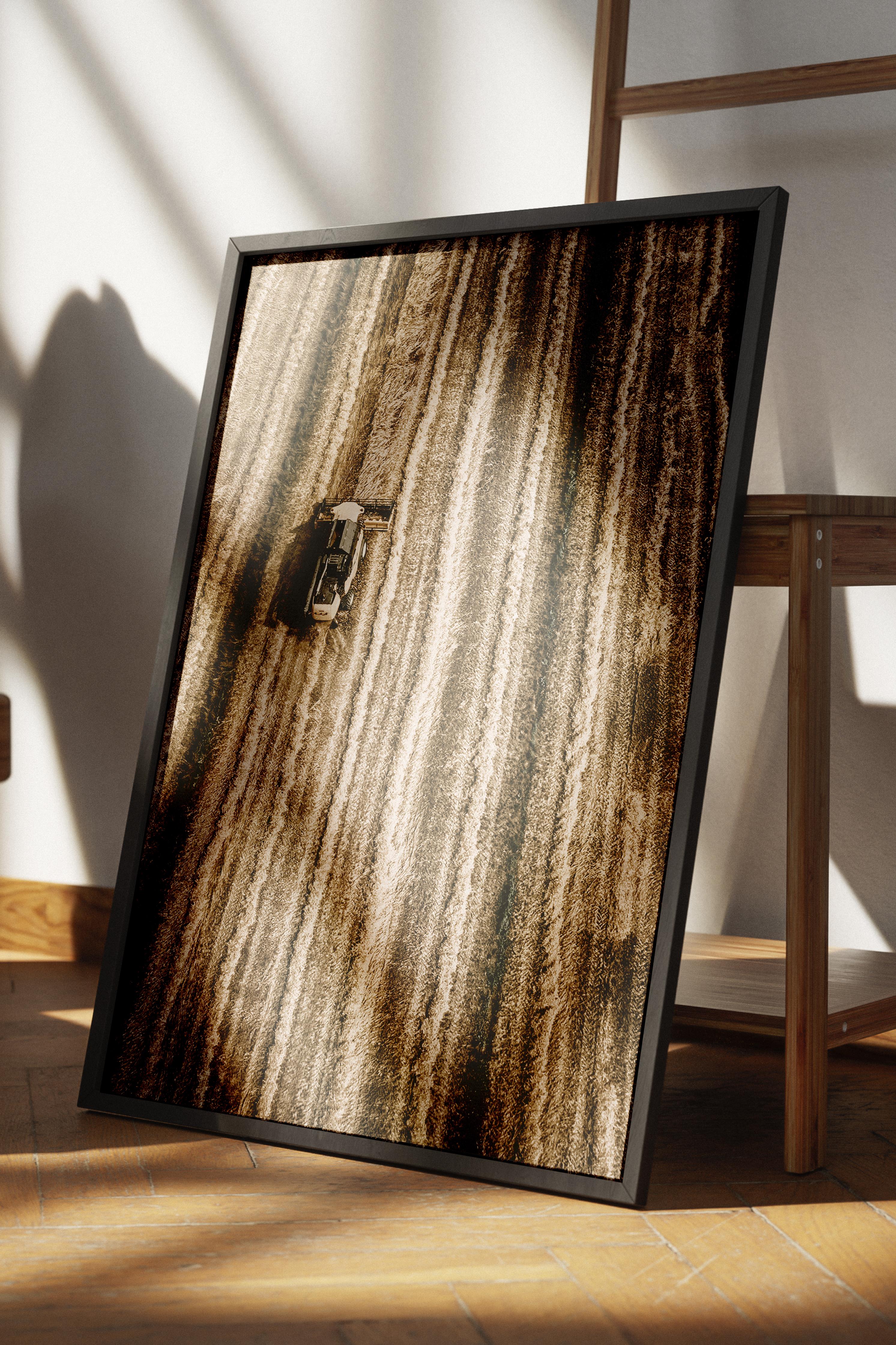 Rustic Çerçevesiz Poster, İskandinav Kahverengi Poster, NO:175 Tarla ve Traktör Fotoğraf, Dikey