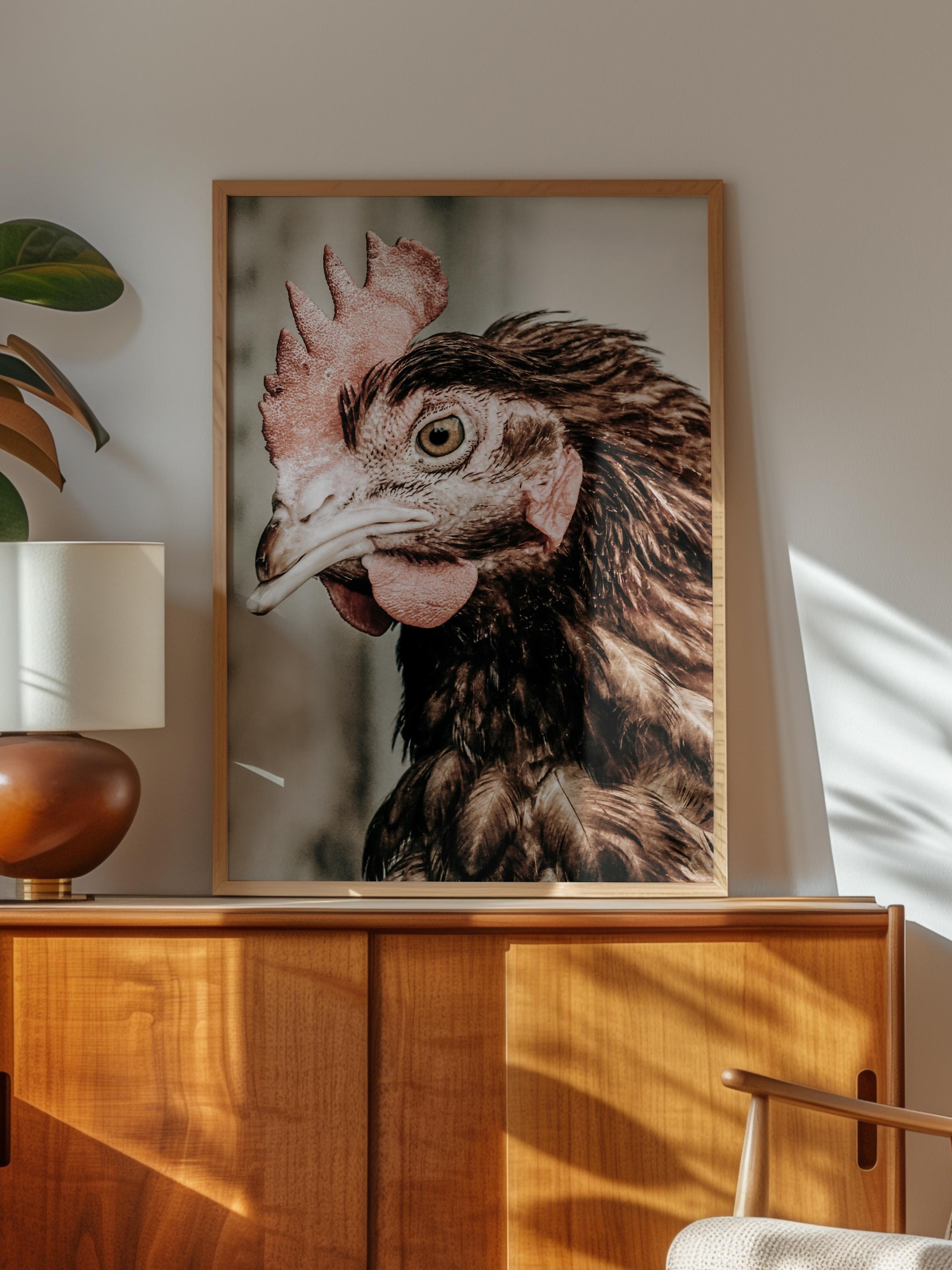 Rustic Çerçevesiz Poster, İskandinav Kahverengi Poster, NO:176 Tavuk Yakın Plan Fotoğraf, Dikey