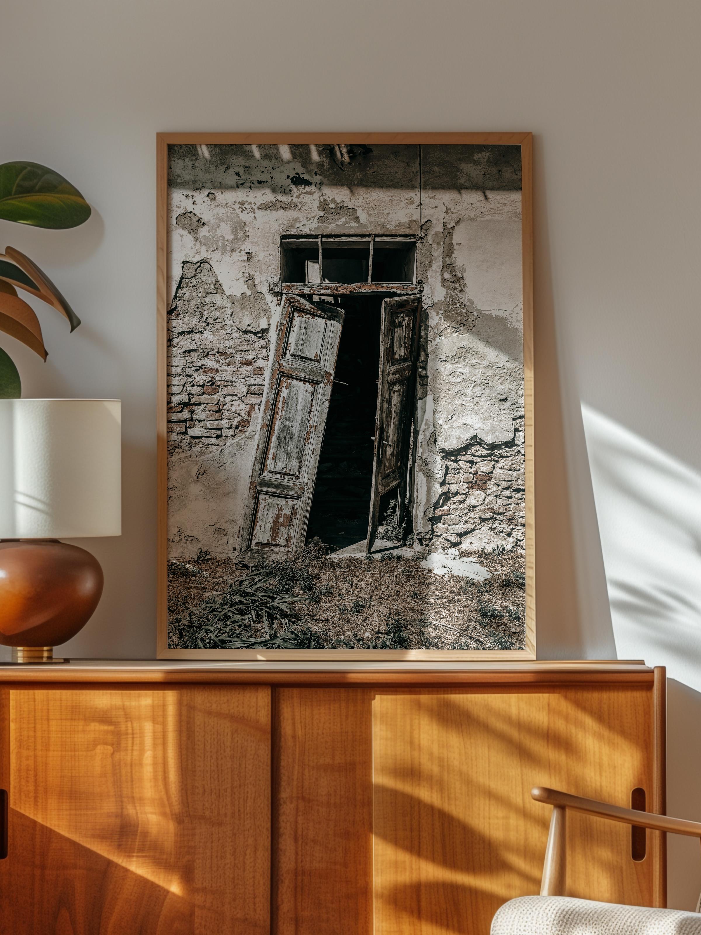 Rustic Çerçevesiz Poster, İskandinav Kahverengi Poster, NO:177 Eski Kapı Fotoğraf, Dikey