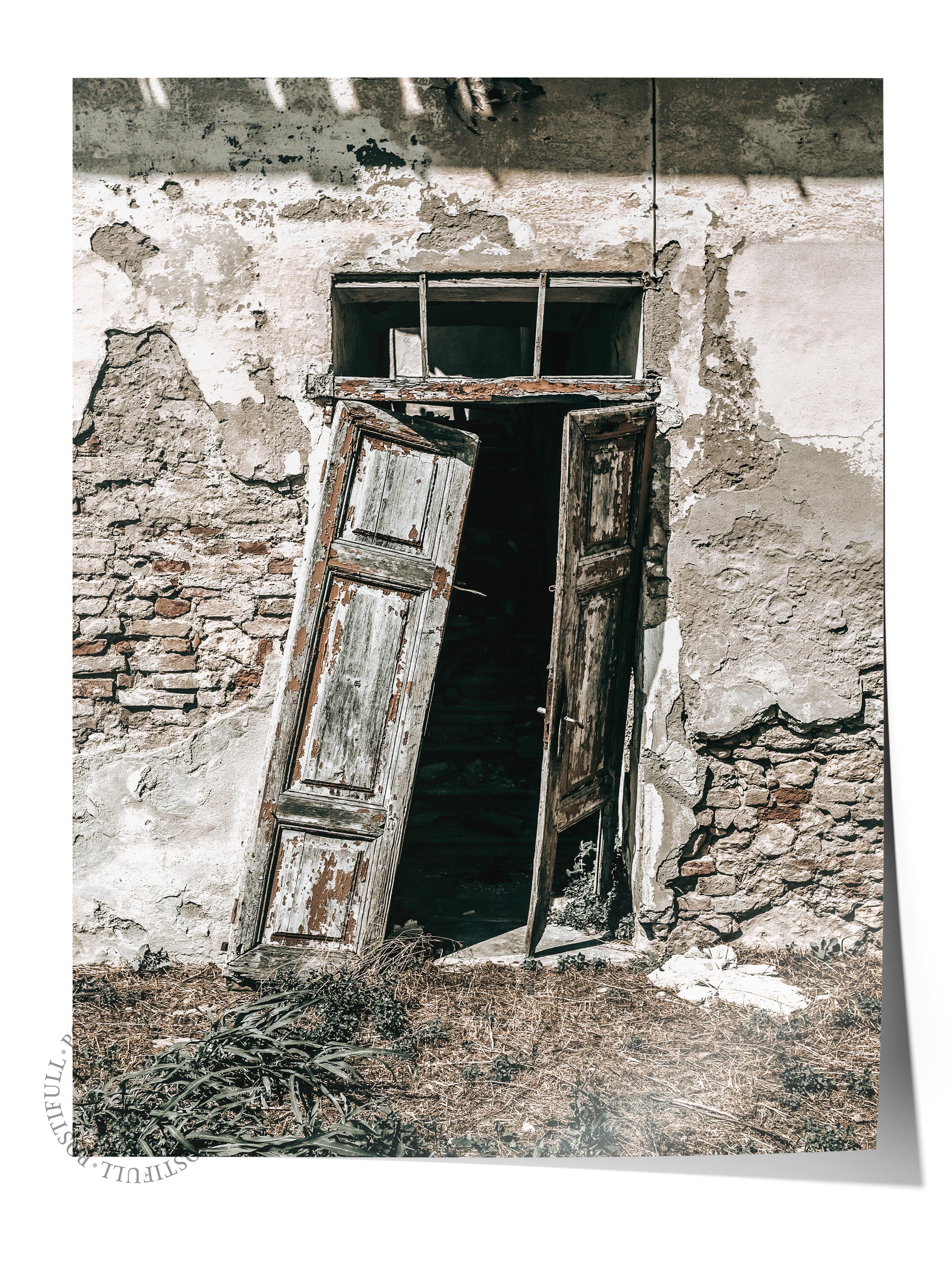 Rustic Çerçevesiz Poster, İskandinav Kahverengi Poster, NO:177 Eski Kapı Fotoğraf, Dikey