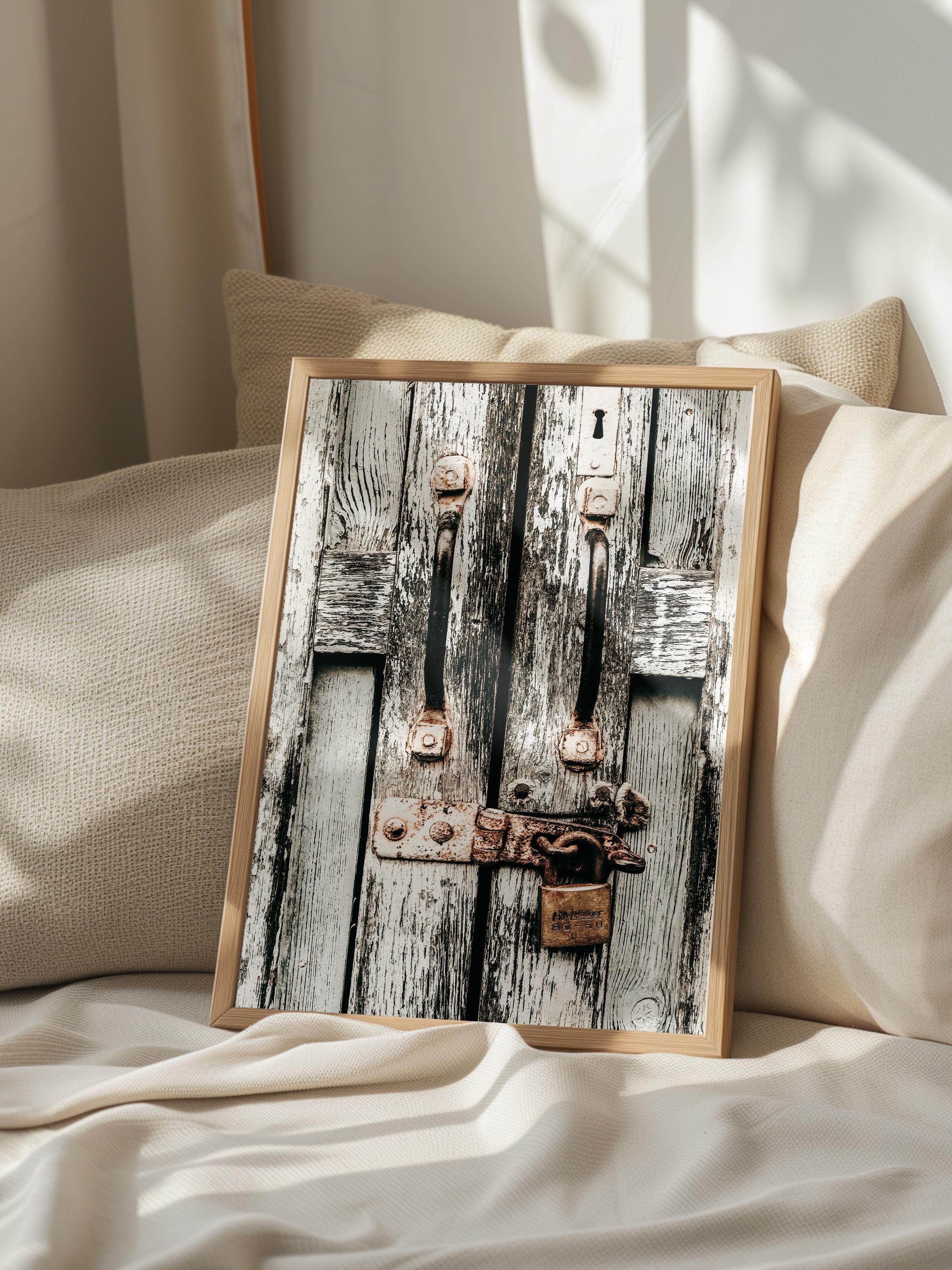 Rustic Çerçevesiz Poster, İskandinav Kahverengi Poster, NO:178 Paslı Kilit Fotoğraf, Dikey
