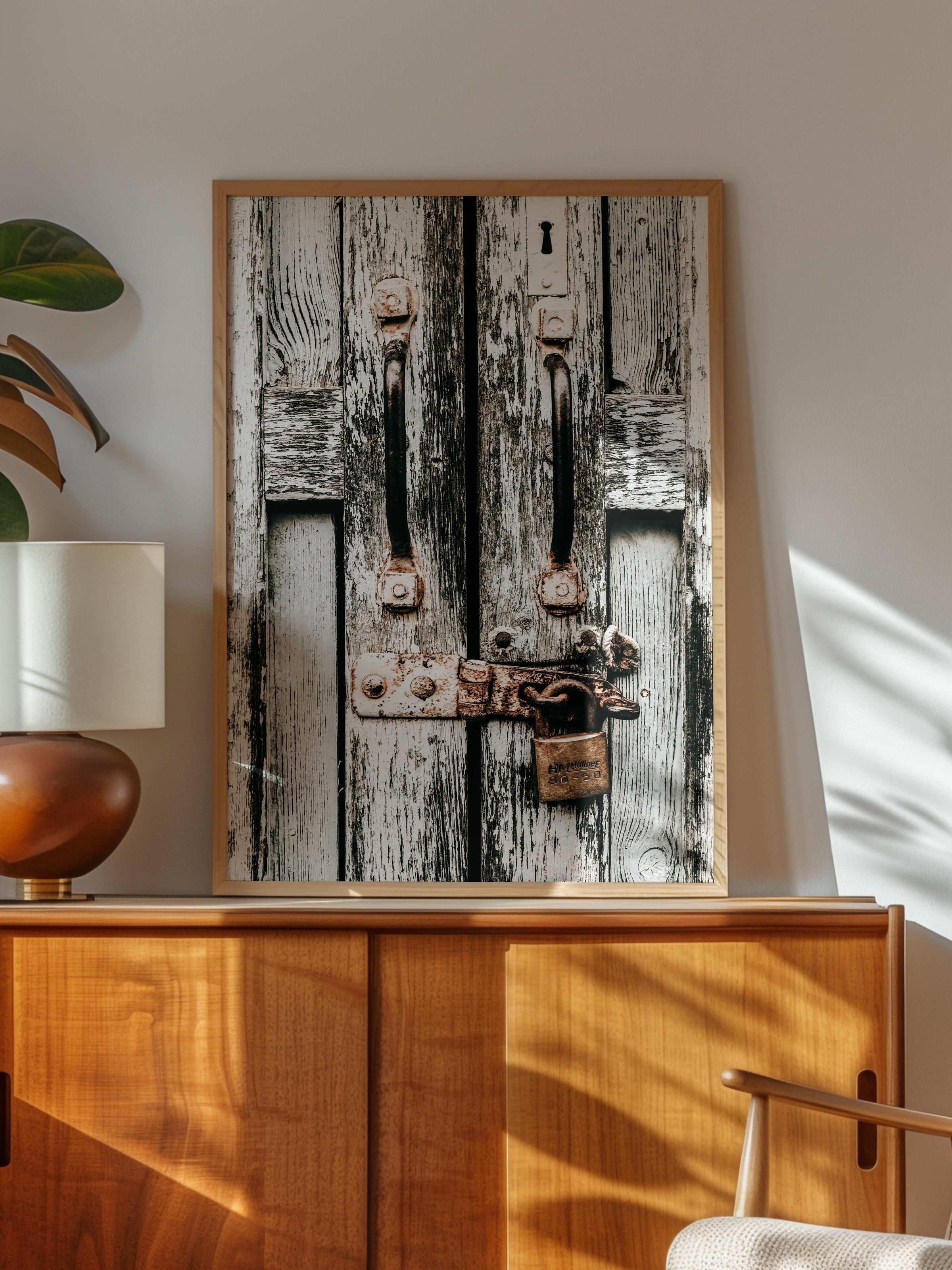 Rustic Çerçevesiz Poster, İskandinav Kahverengi Poster, NO:178 Paslı Kilit Fotoğraf, Dikey