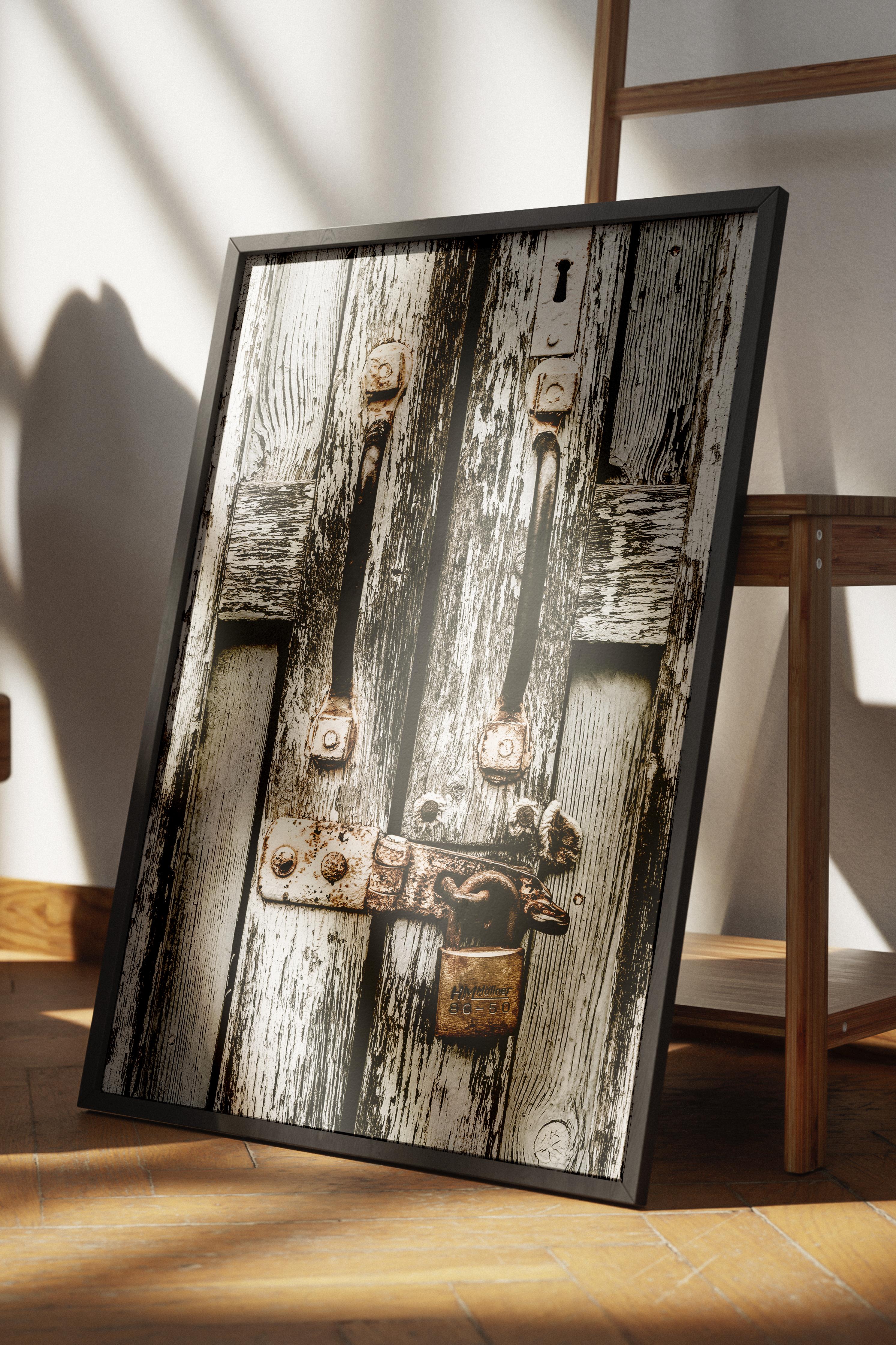 Rustic Çerçevesiz Poster, İskandinav Kahverengi Poster, NO:178 Paslı Kilit Fotoğraf, Dikey