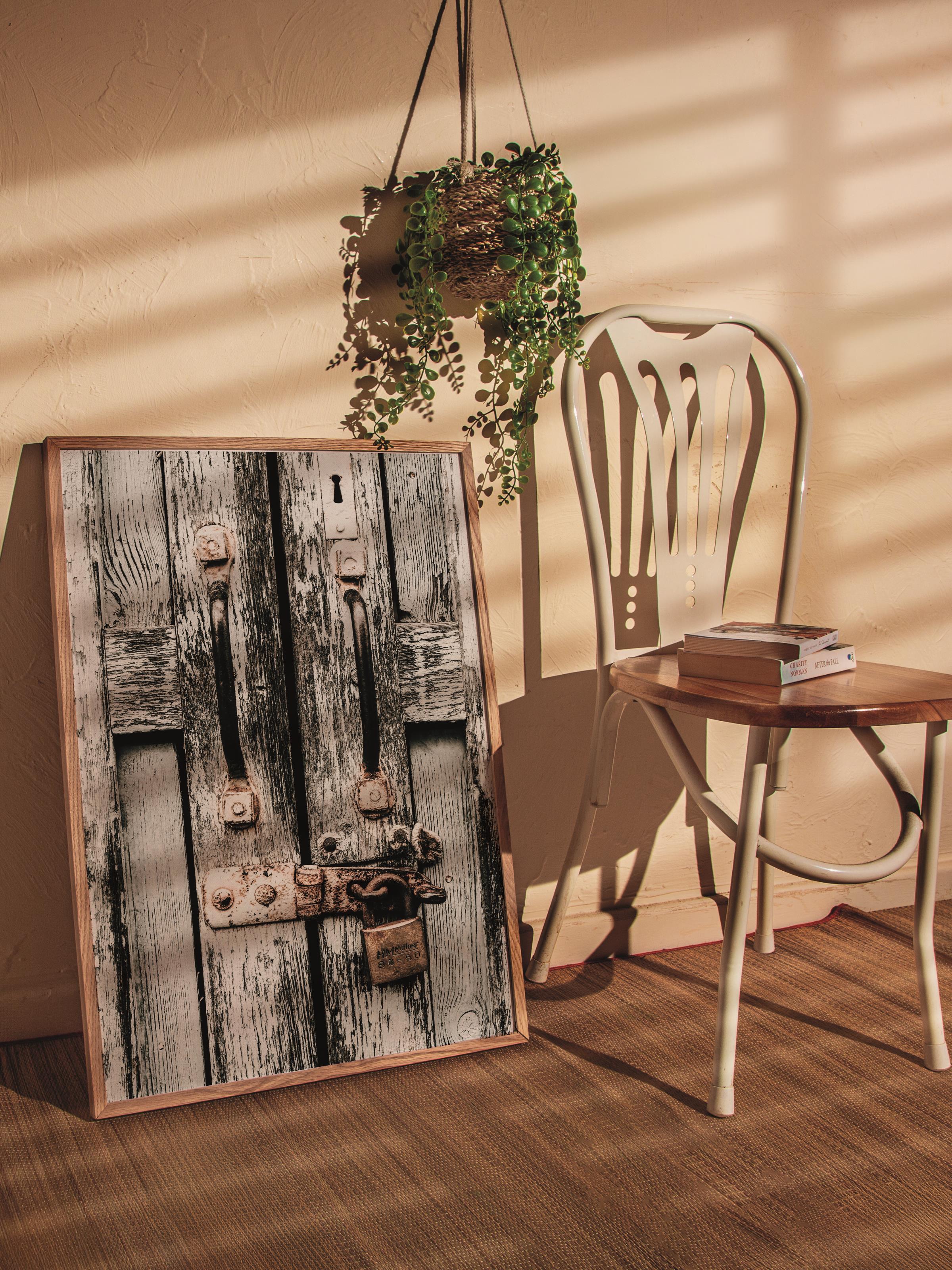 Rustic Çerçevesiz Poster, İskandinav Kahverengi Poster, NO:178 Paslı Kilit Fotoğraf, Dikey
