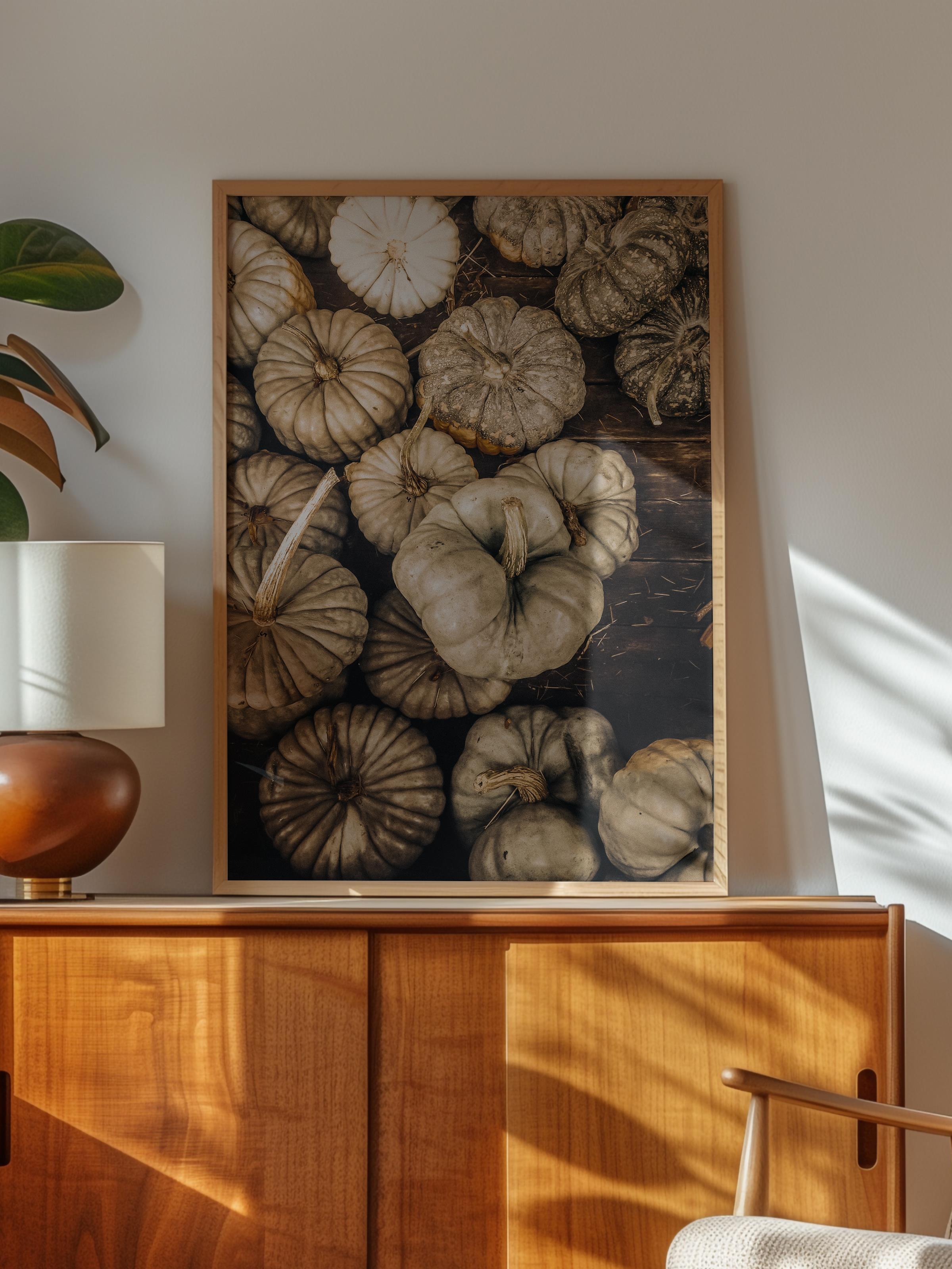 Rustic Çerçevesiz Poster, İskandinav Kahverengi Poster, NO:18 Balkabakları Fotoğraf, Dikey