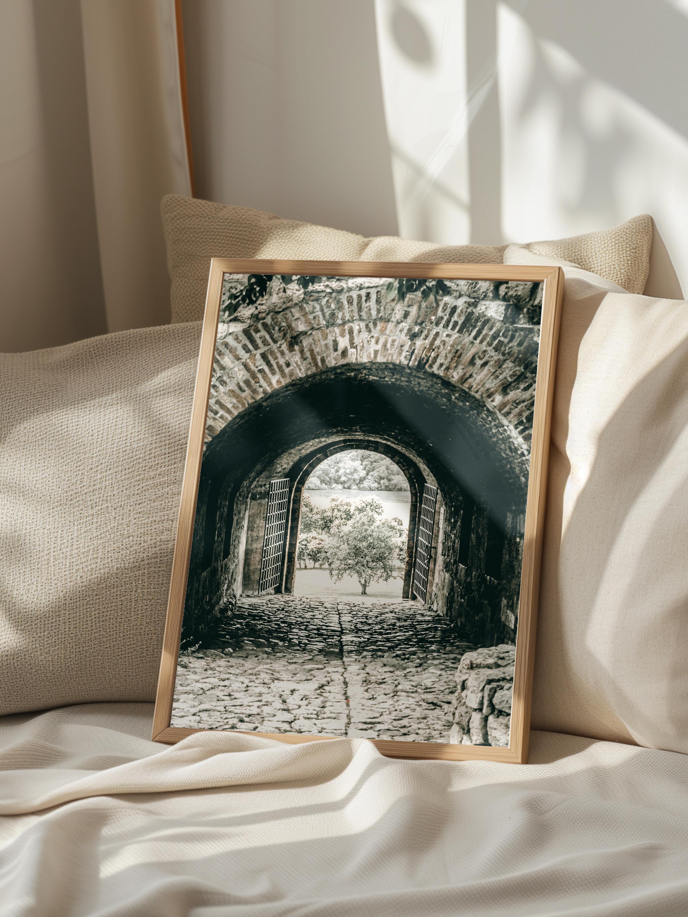 Rustic Çerçevesiz Poster, İskandinav Kahverengi Poster, NO:180 Taş Kapı ve Kemer Fotoğraf, Dikey