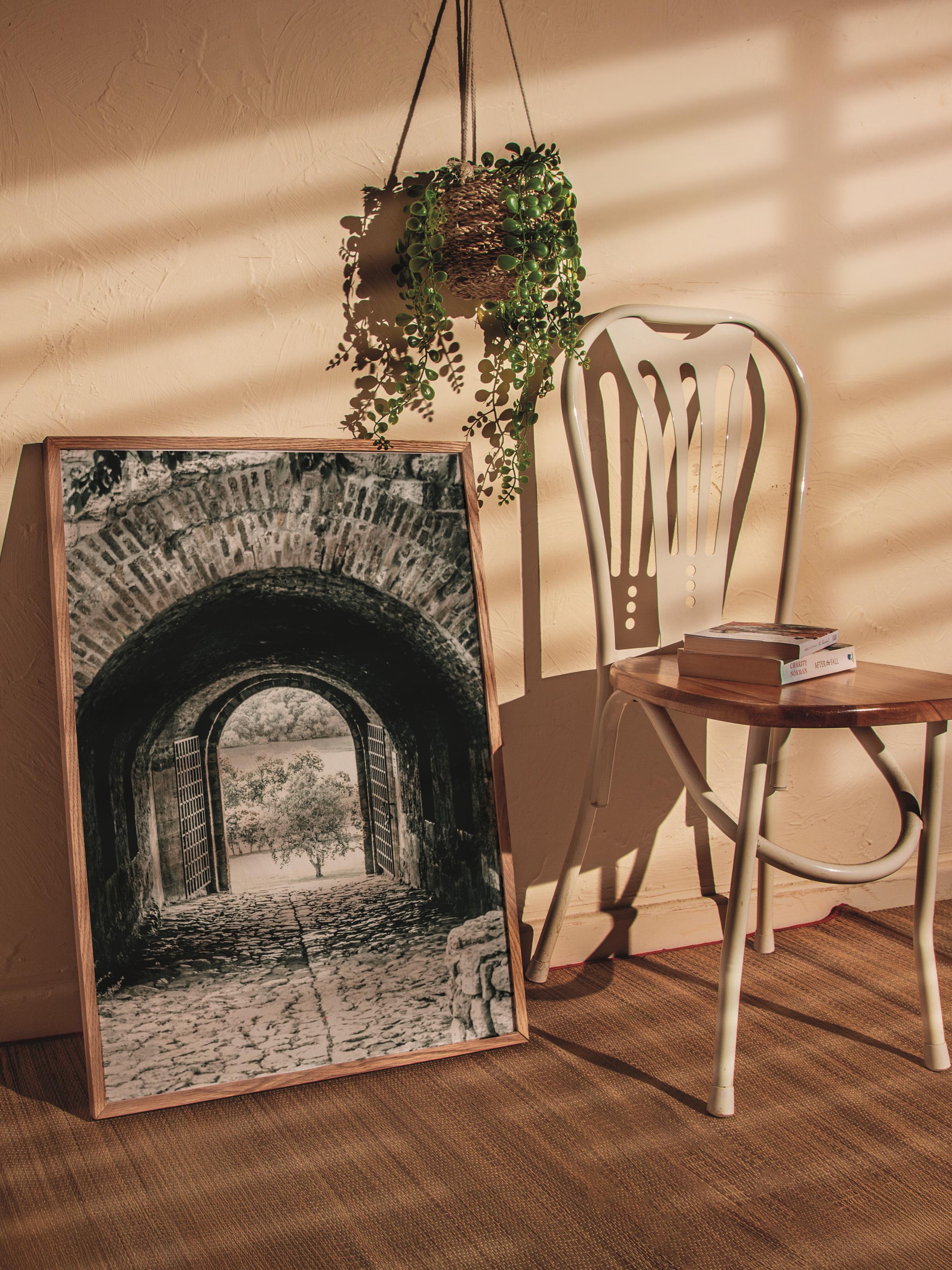 Rustic Çerçevesiz Poster, İskandinav Kahverengi Poster, NO:180 Taş Kapı ve Kemer Fotoğraf, Dikey