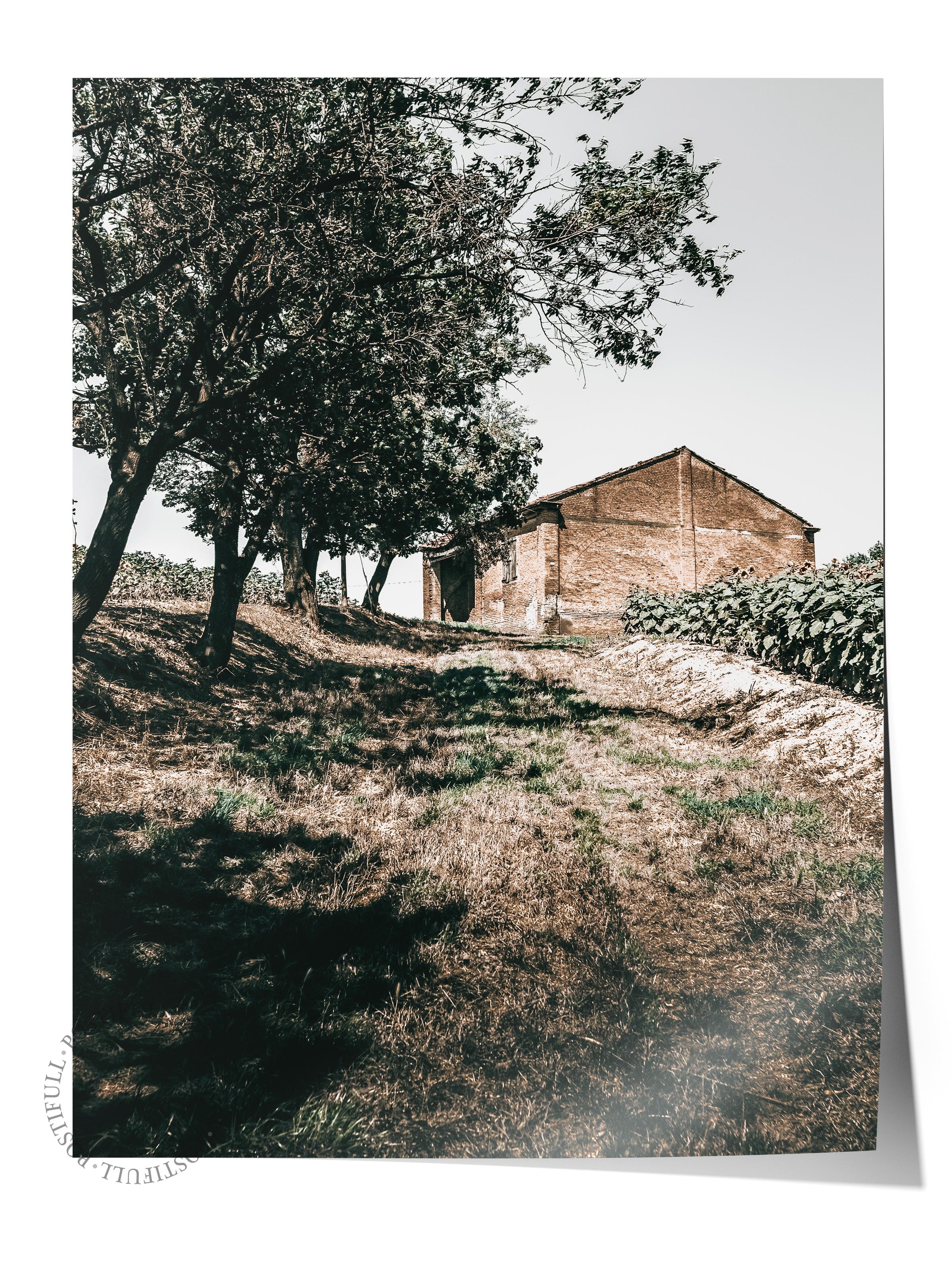 Rustic Çerçevesiz Poster, İskandinav Kahverengi Poster, NO:182 Ağaç Altında Ev Fotoğraf, Dikey