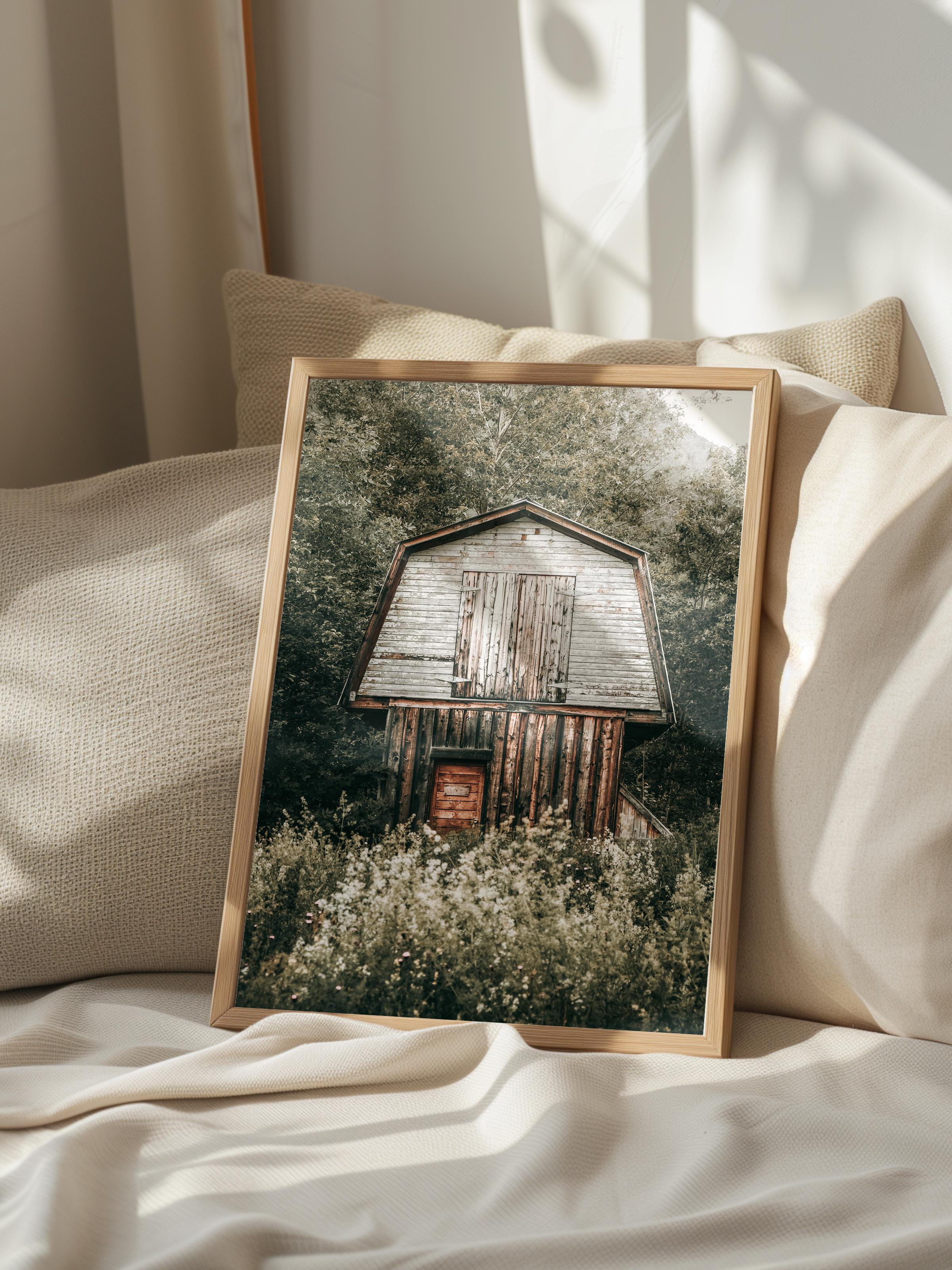 Rustic Çerçevesiz Poster, İskandinav Kahverengi Poster, NO:183 Küçük Kulübe Fotoğraf, Dikey