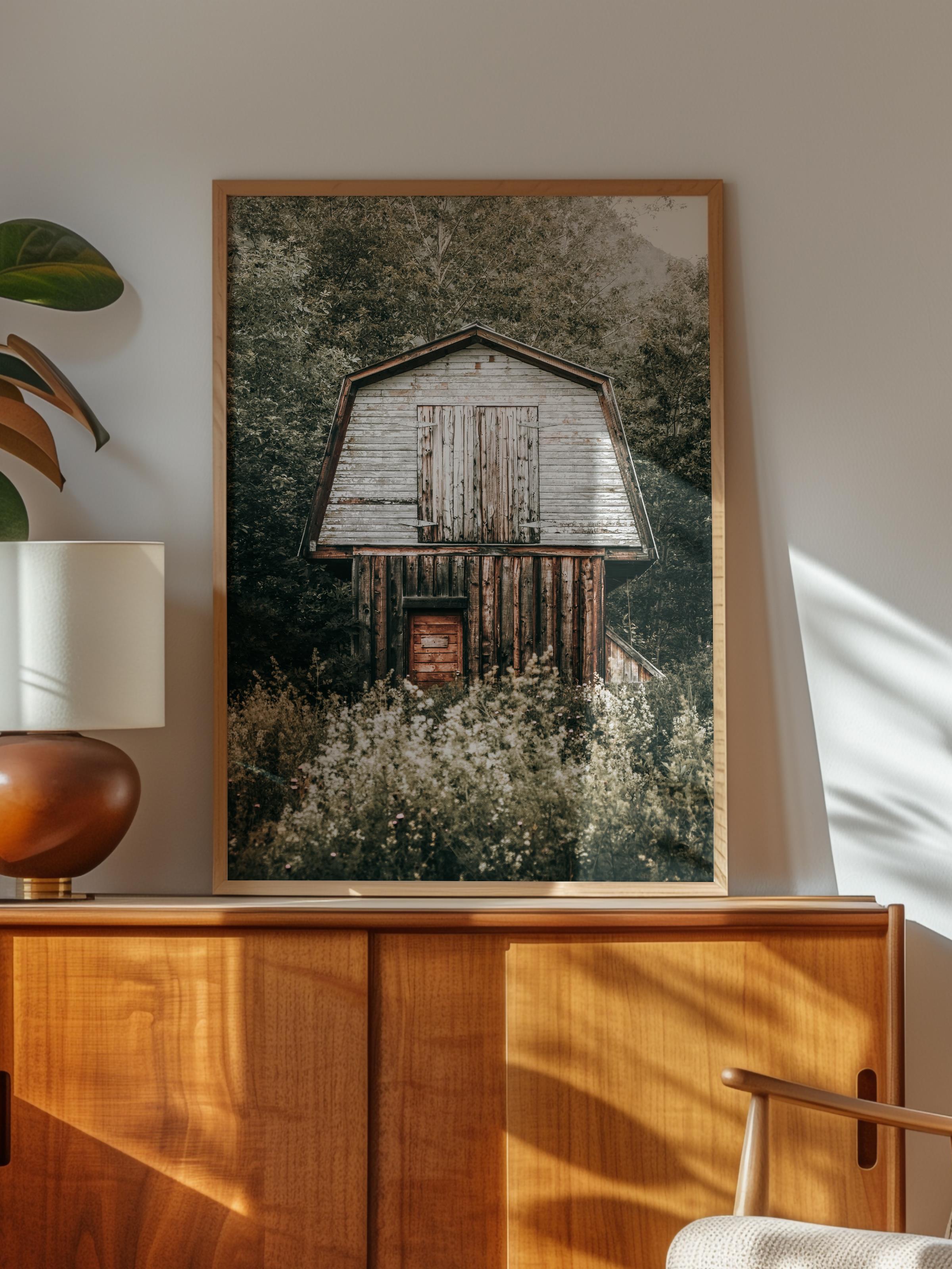 Rustic Çerçevesiz Poster, İskandinav Kahverengi Poster, NO:183 Küçük Kulübe Fotoğraf, Dikey